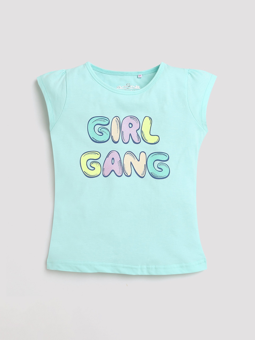 

Tiny Girl Typography Printed Cap Sleeves Cotton Top, Blue