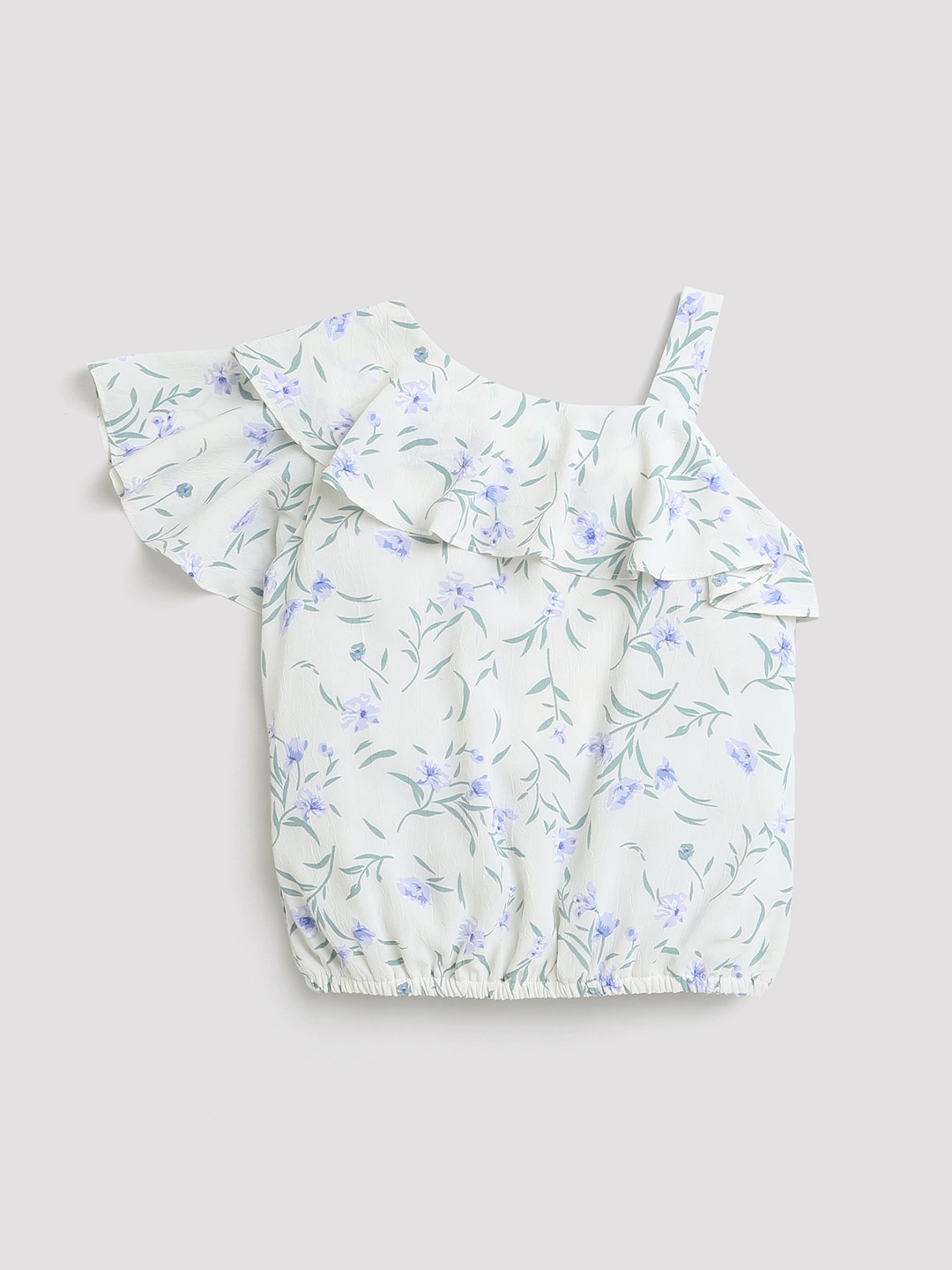 

Tiny Girl Floral Printed One Shoulder Top, Blue