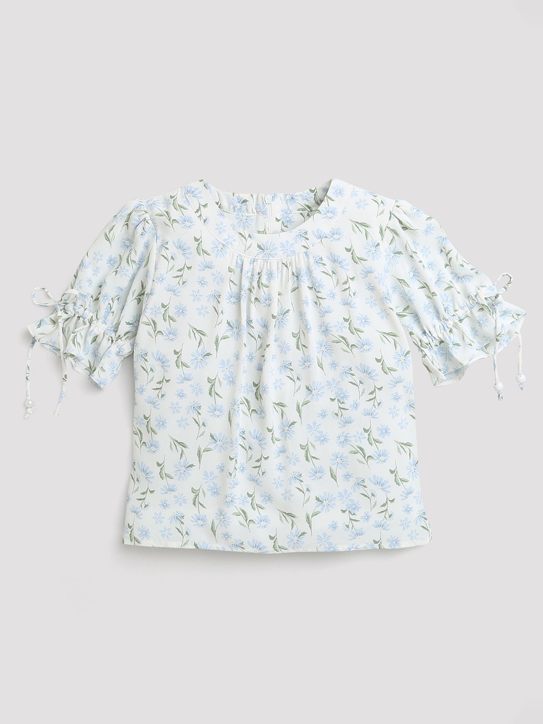 

Tiny Girl Floral Printed Puff Sleeves Top, Blue