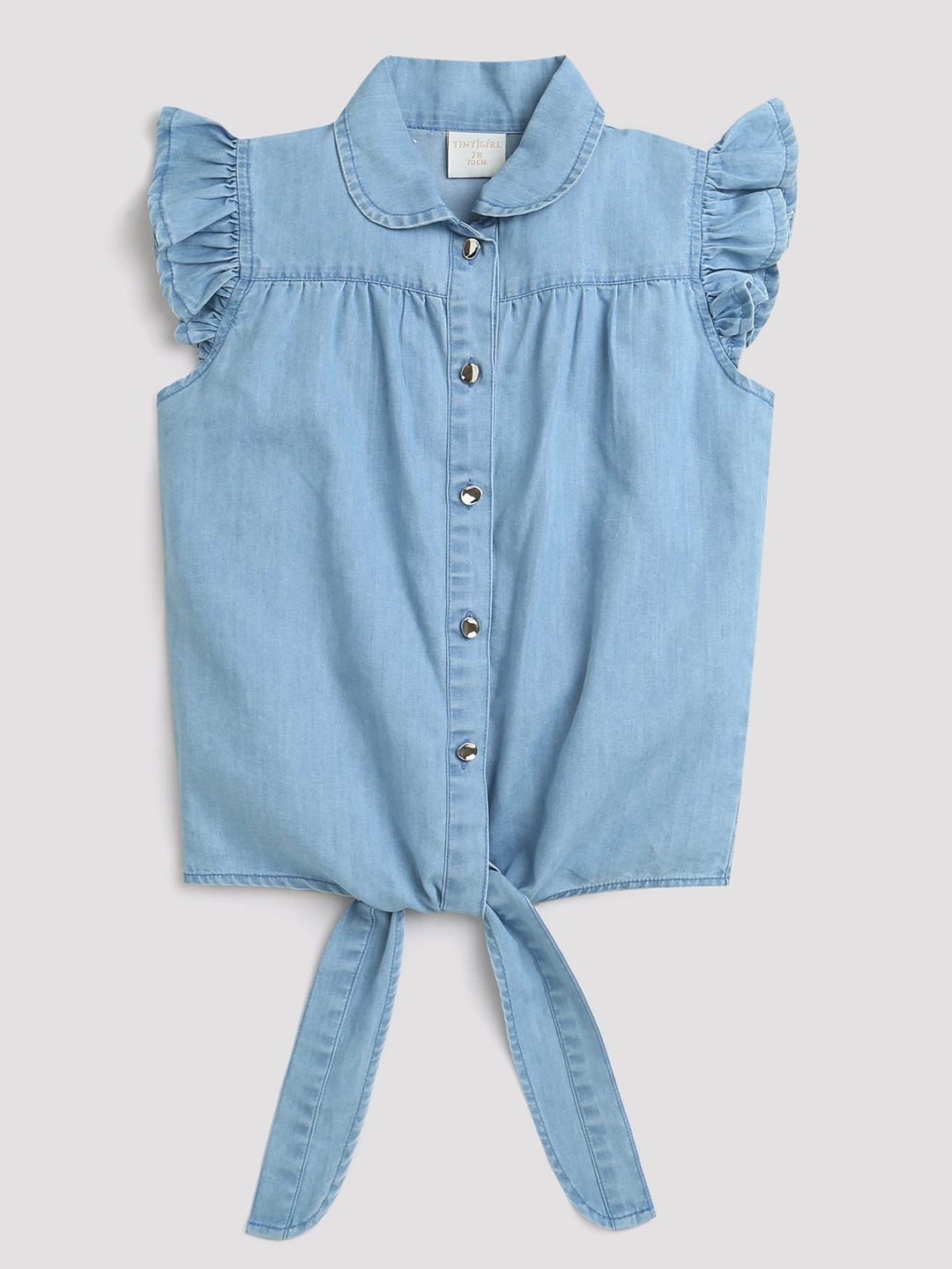 

Tiny Girl Girls Flutter Sleeve Tie Up Shirt Style Top, Blue