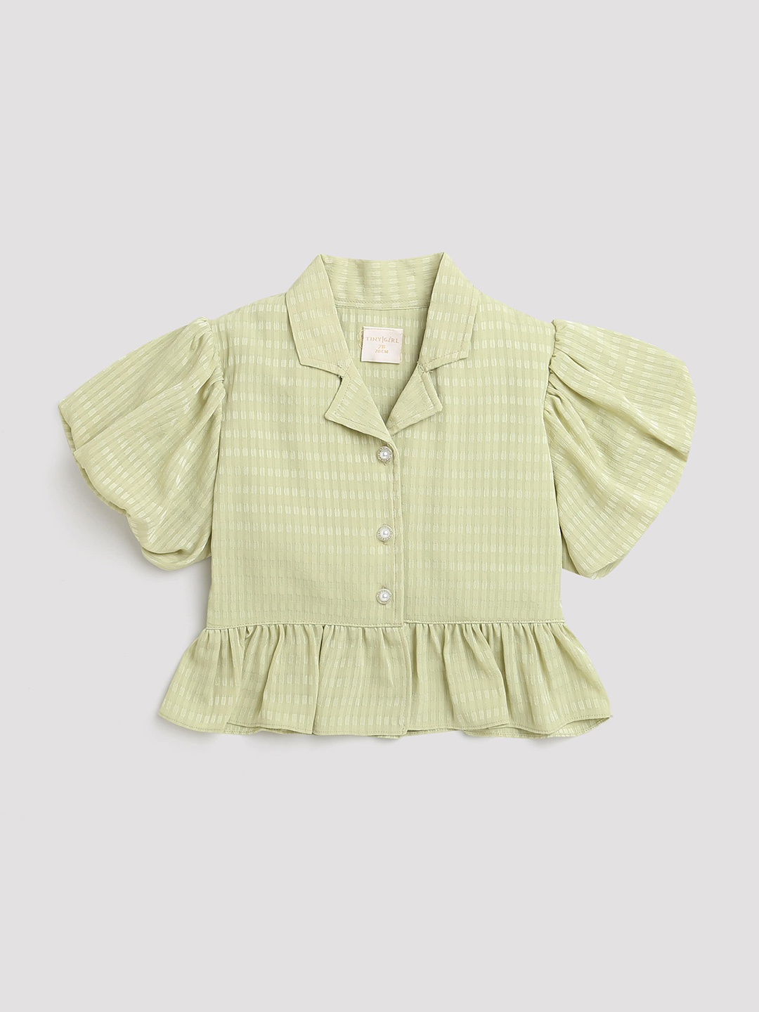 

Tiny Girl Striped Bell Sleeves Shirt Style Top, Green