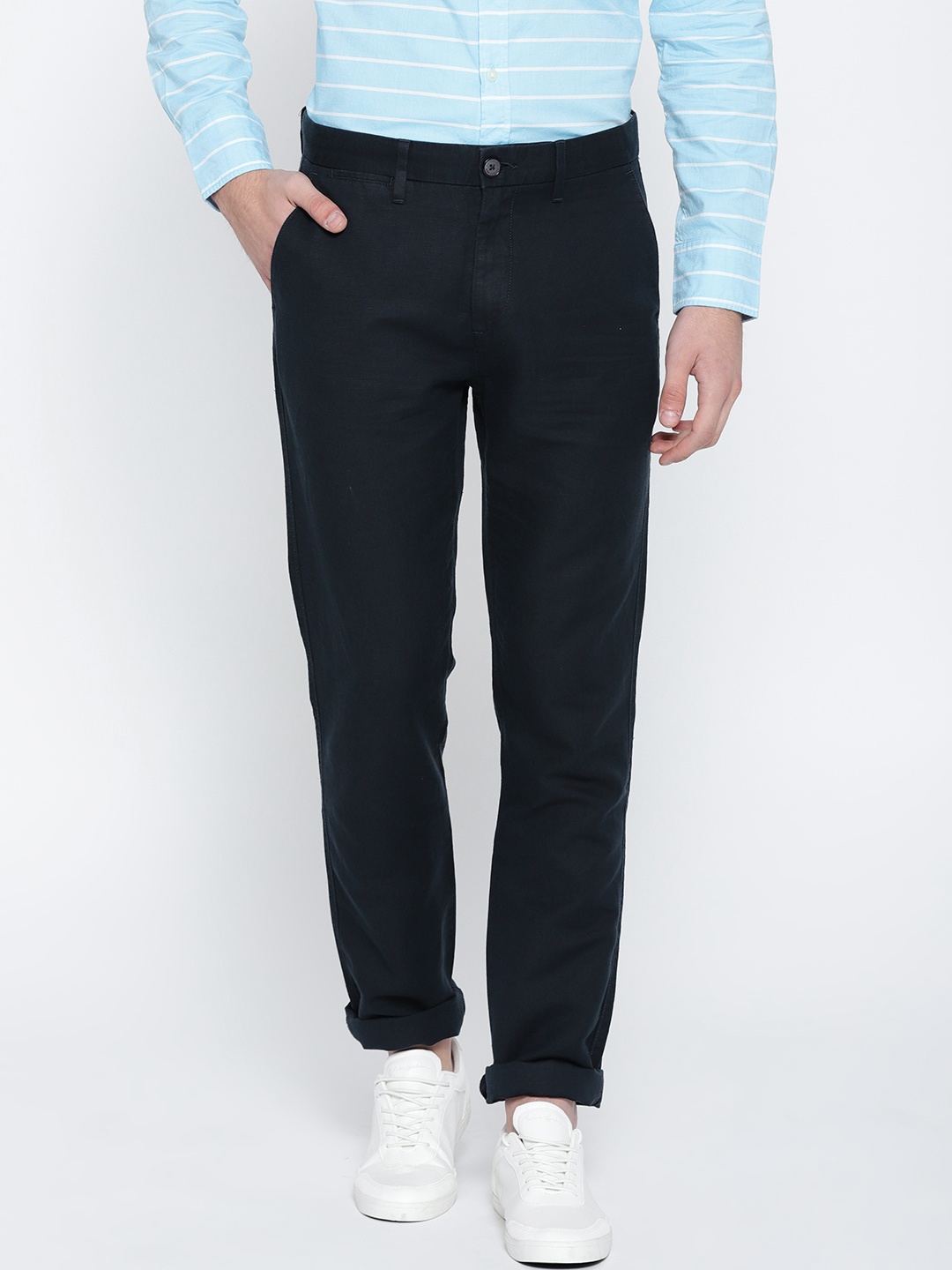 

U.S. Polo Assn. Men Navy Blue Slim Fit Solid Trousers