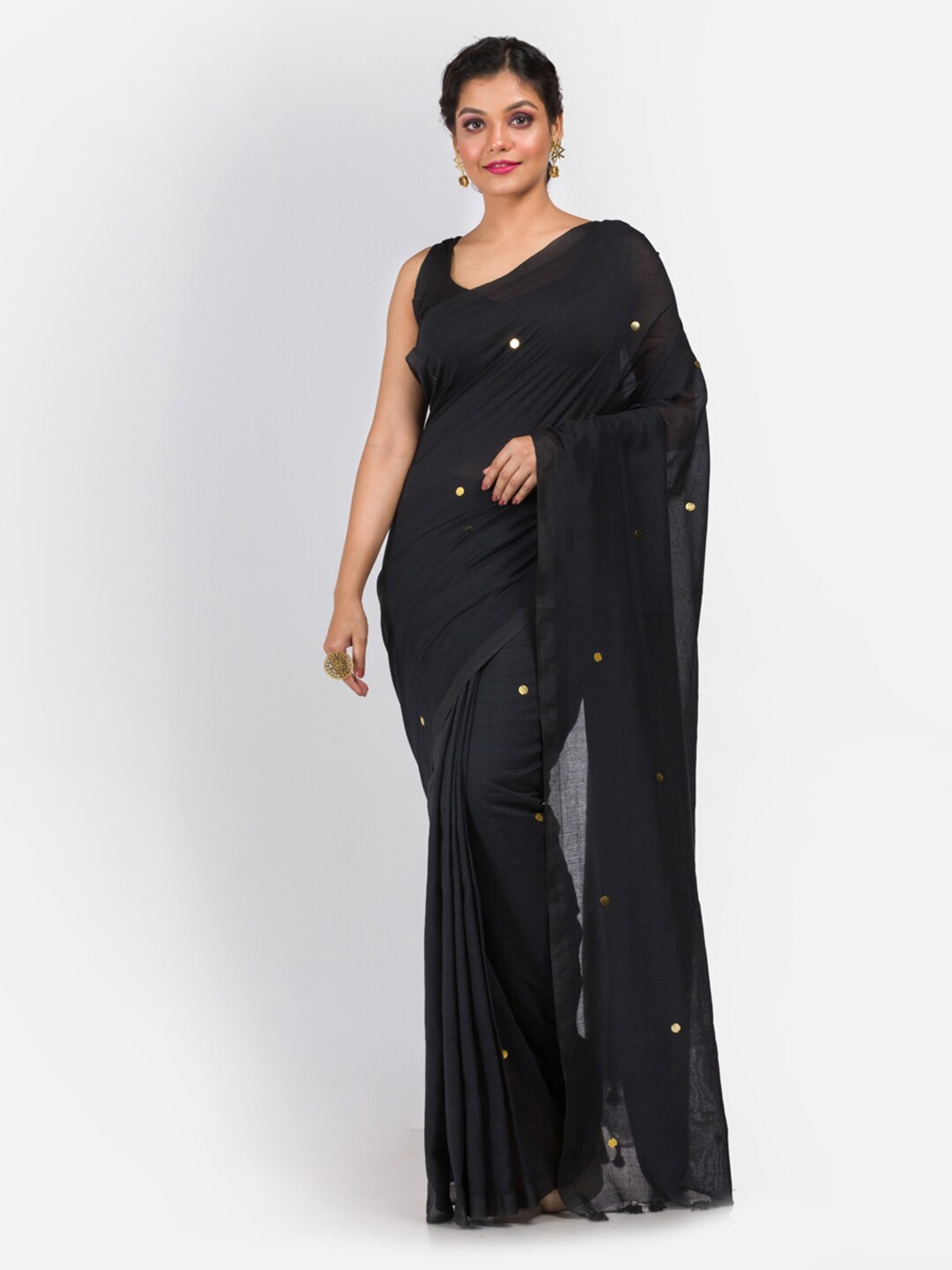 

Aryavart Embellished Sequinned Pure Cotton Saree, Black