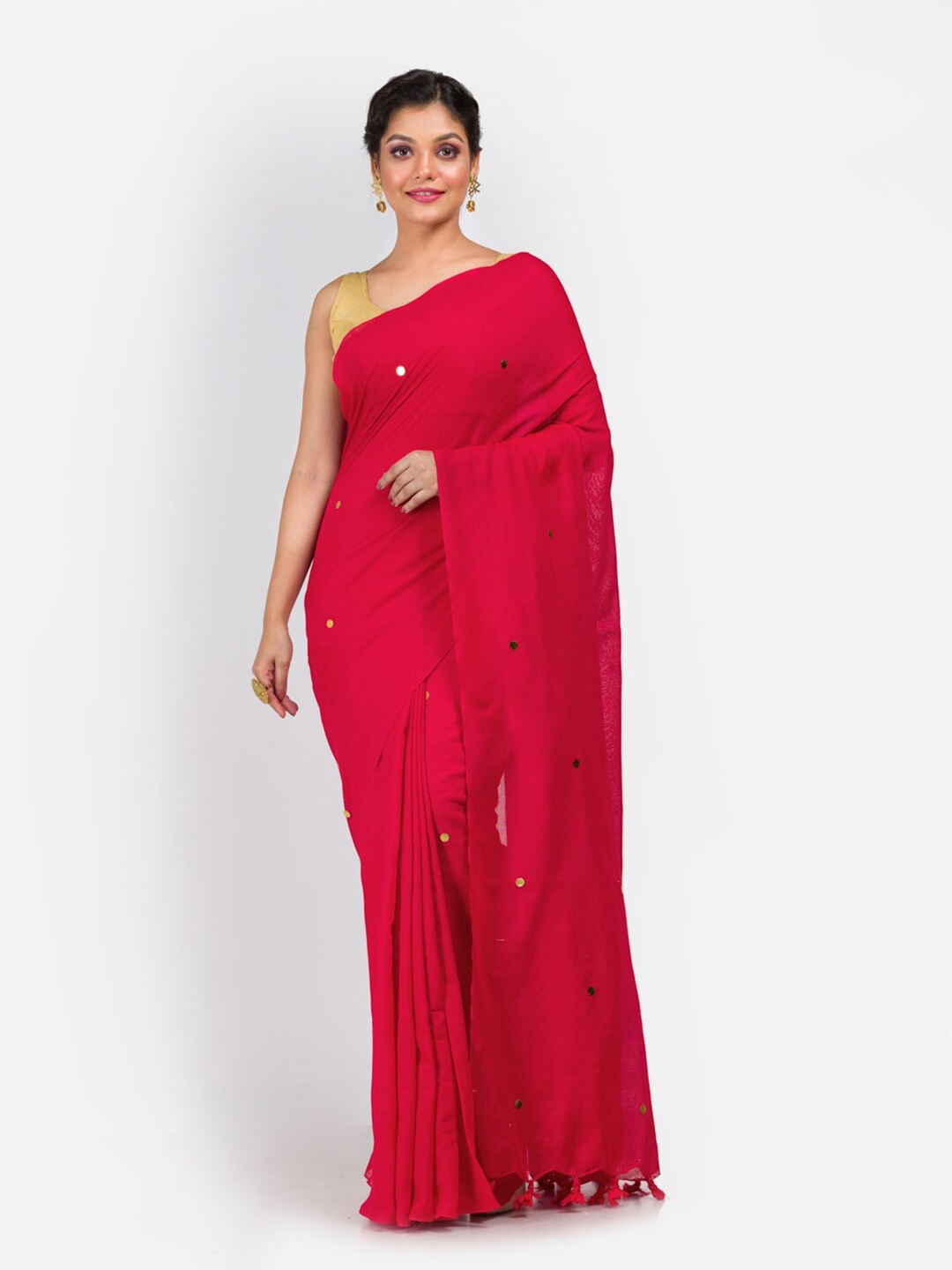 

Aryavart Embellished Pure Cotton Saree, Red
