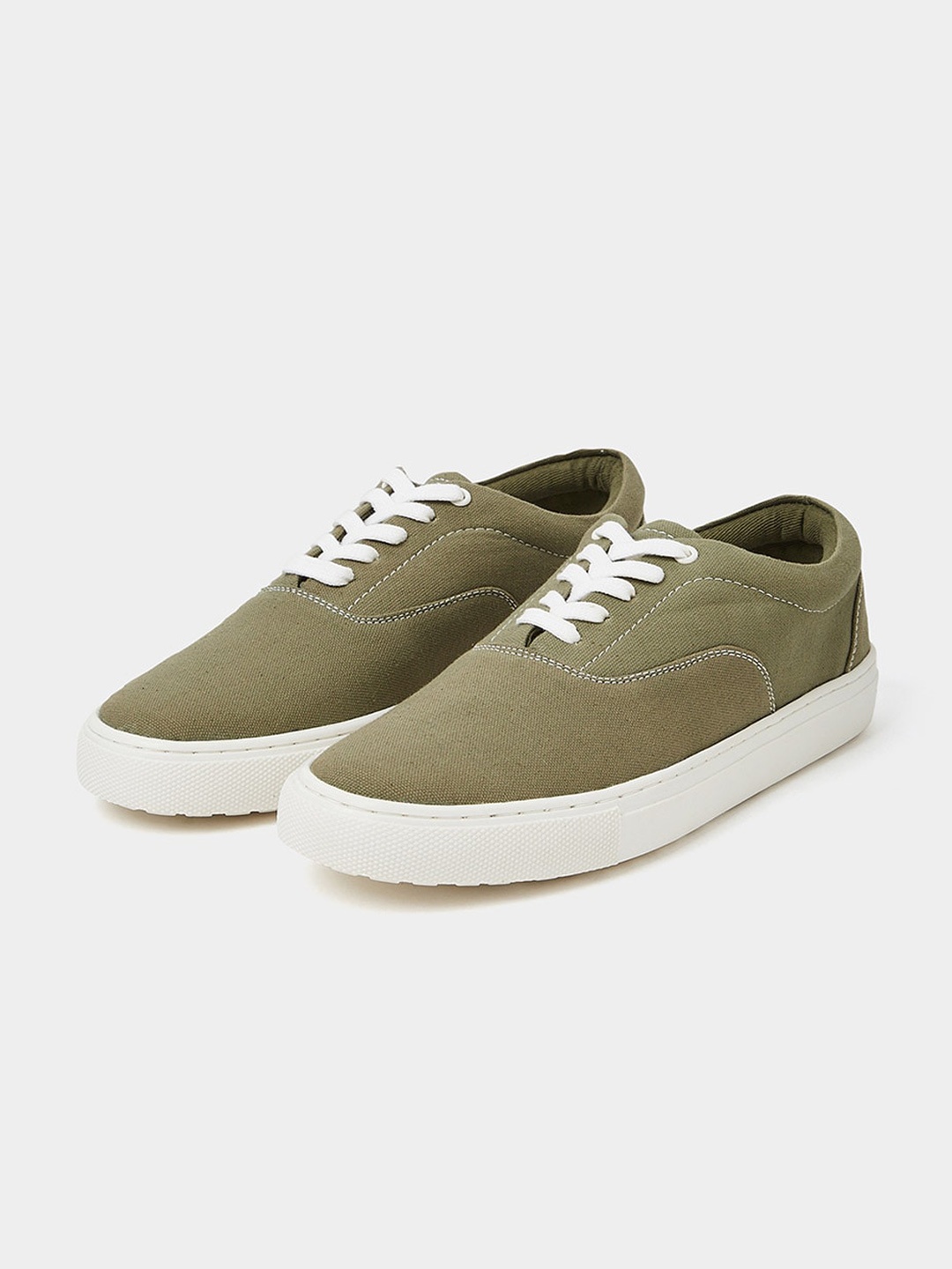 

Styli Men Olive Green And White Comfort Insole Oxfords