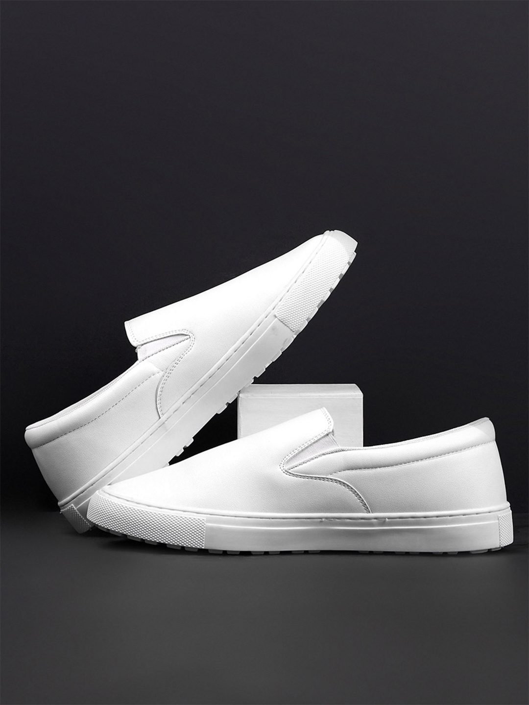 

Styli Men Classic Faux Leather Slip On Casual Shoes, White