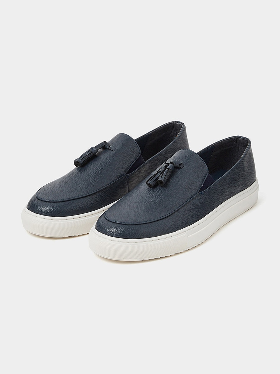 

Styli Men Navy Blue And White Tasseled Slip-On Sneakers