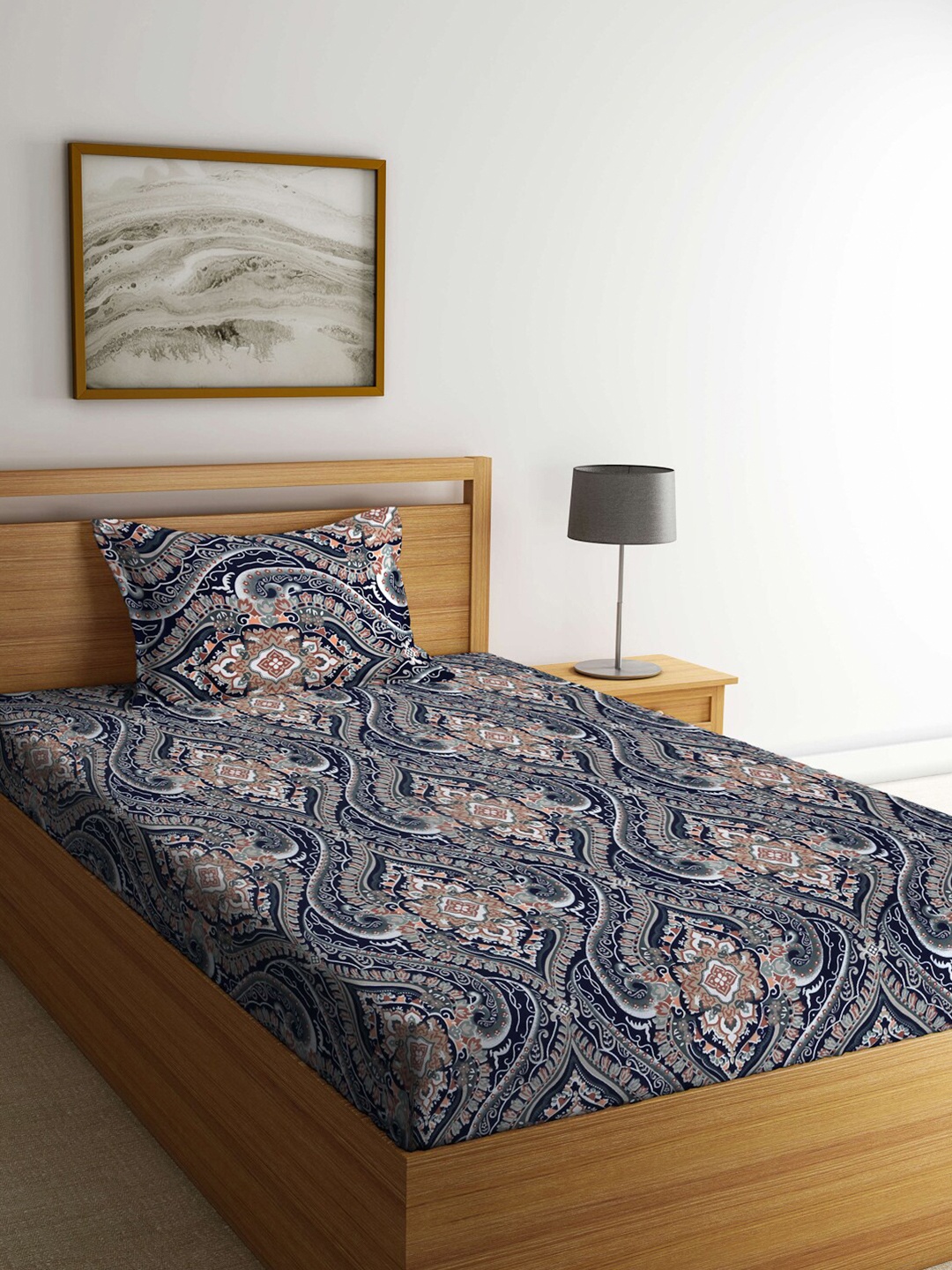 

KLOTTHE Blue & White Printed 300 TC Single Bedsheet & Pillow Cover