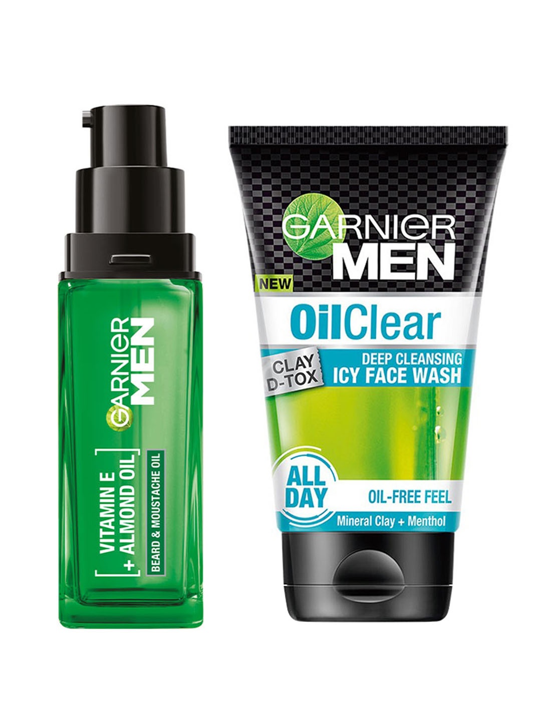 

Garnier Men Set of Oil Clear Icy Face Wash - 100g & Strong Beard & Moustache Oil - 30ml, Green
