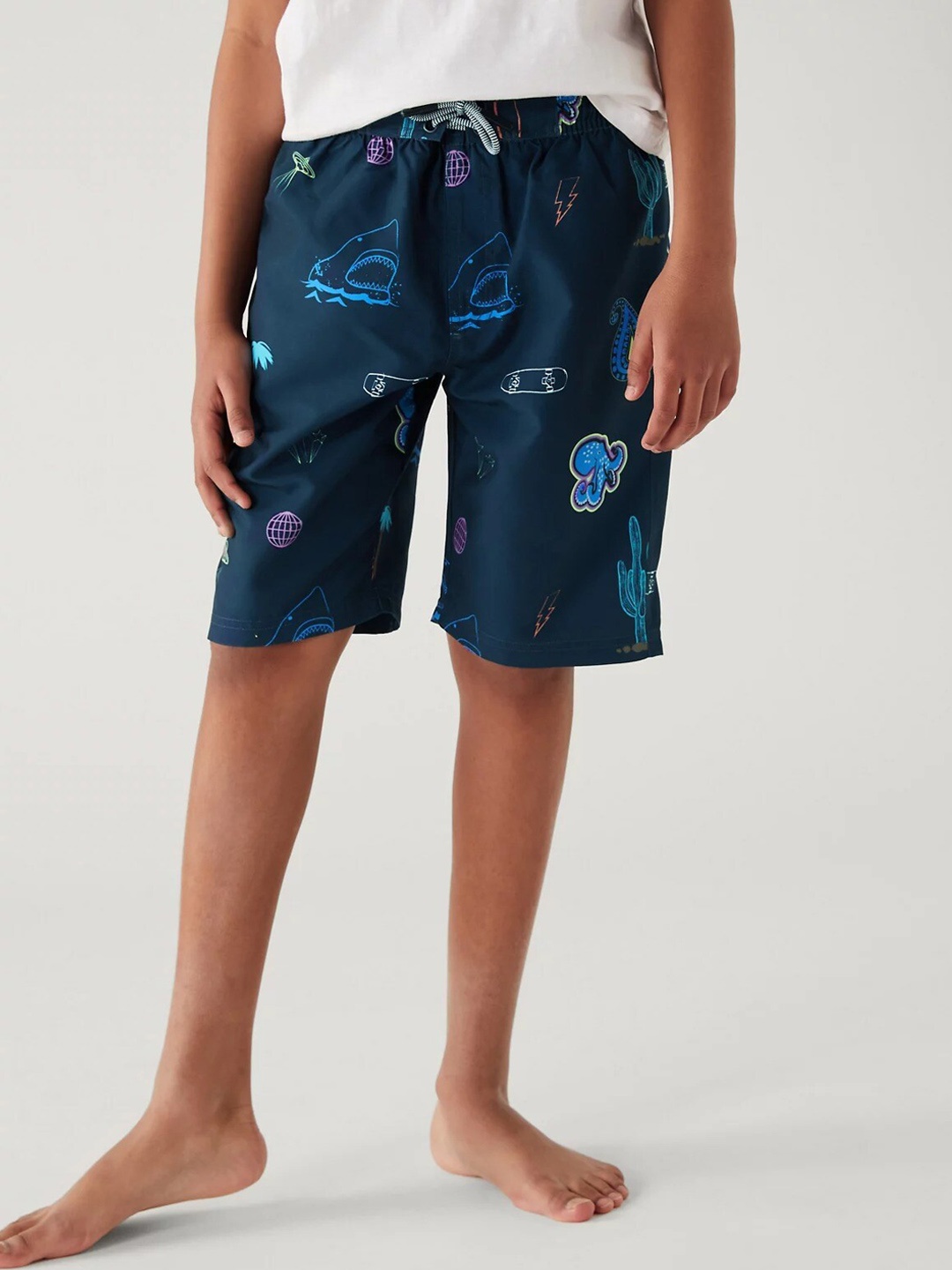 

Marks & Spencer Boys Mid-Rise Printed Swim Bottoms, Navy blue