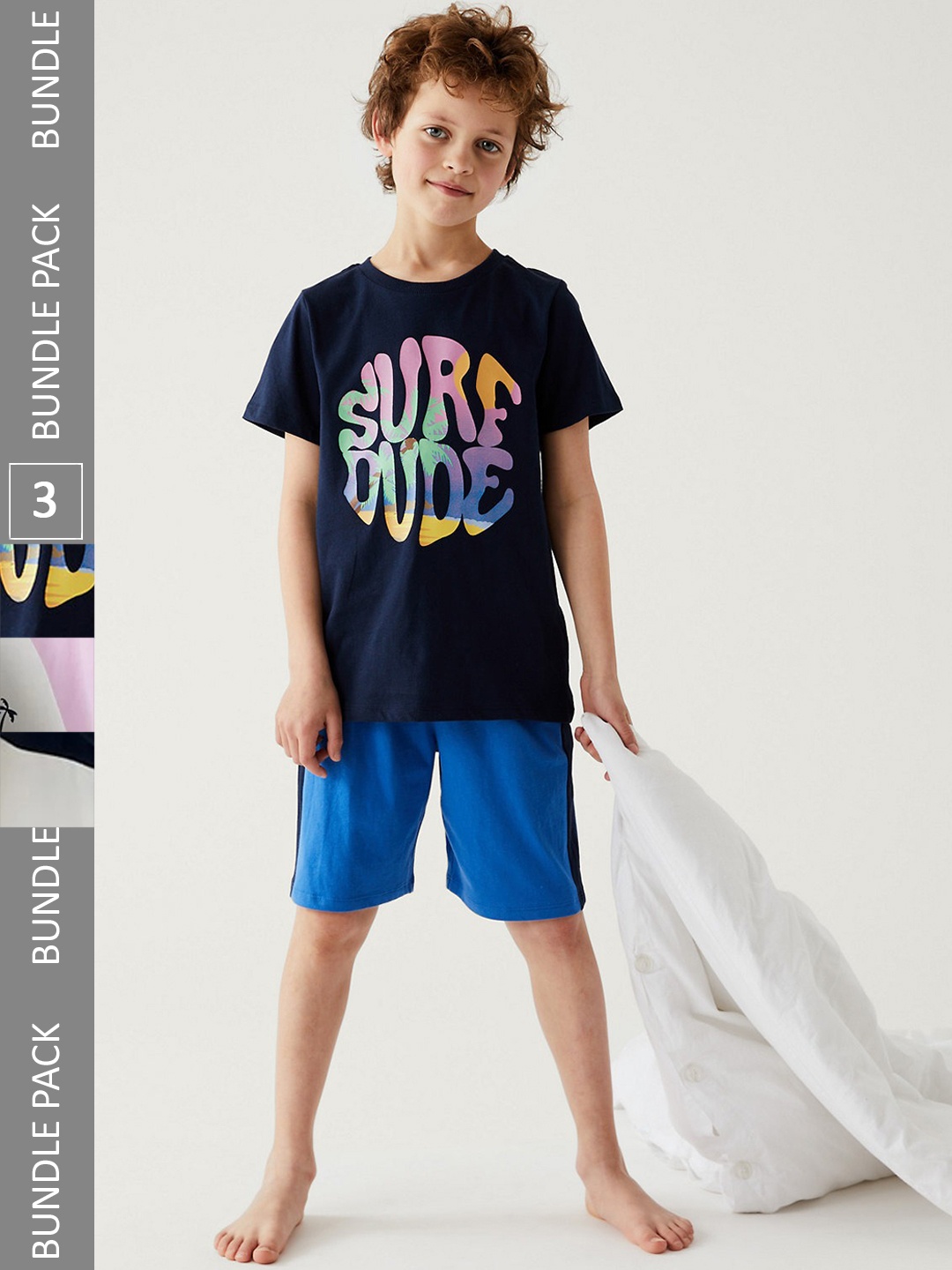 

Marks & Spencer Boys Pack Of 3 Typography Printed Night Suit, Blue