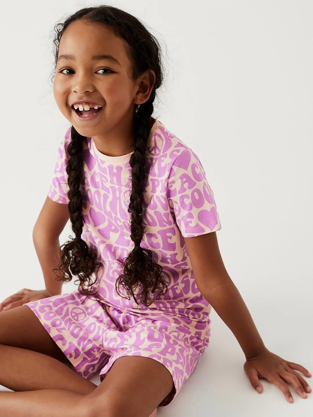 

Marks & Spencer Girls Typography Printed Night Suit, Pink