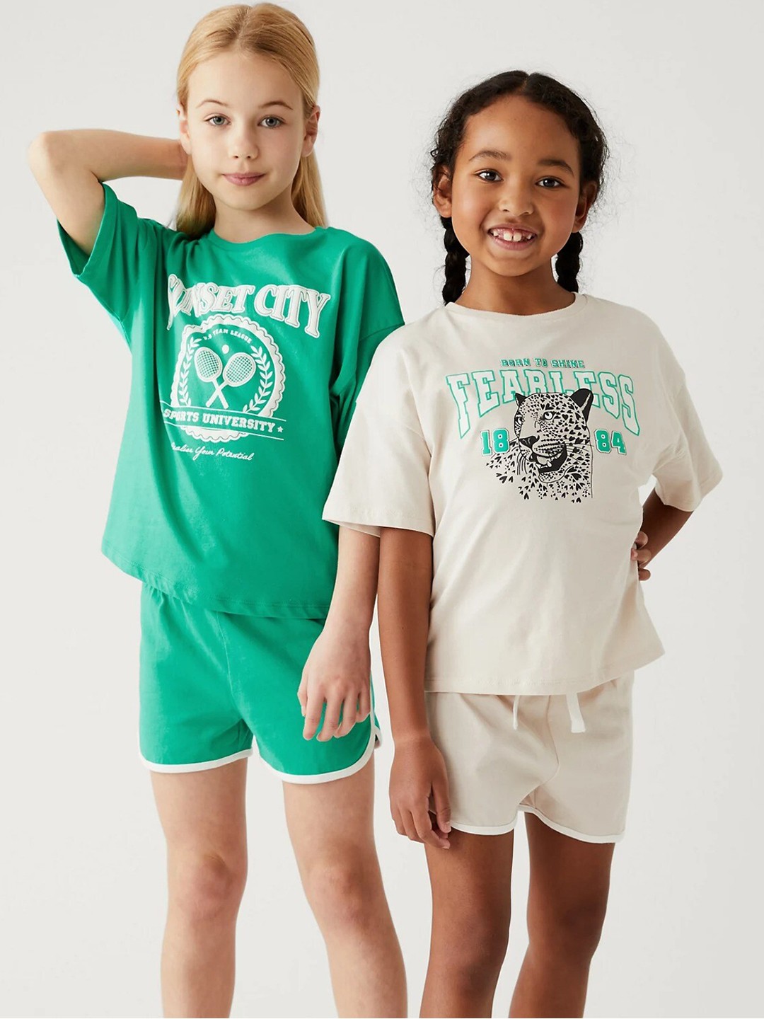 

Marks & Spencer Girls Pack Of 2 Graphic Printed Night Suit, Green