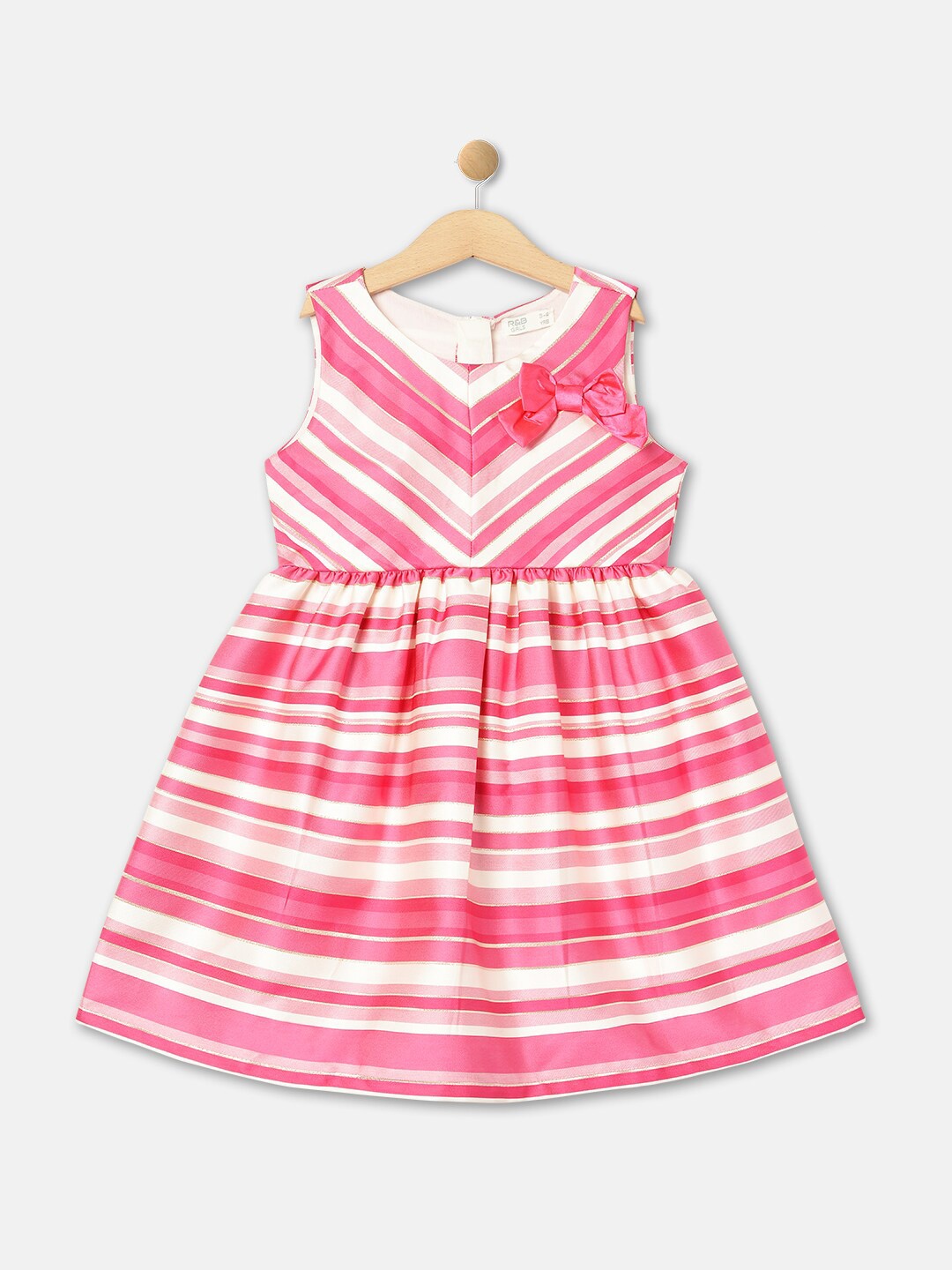 

R&B Girls V-Neck Striped Fit & Flare Dress, Pink