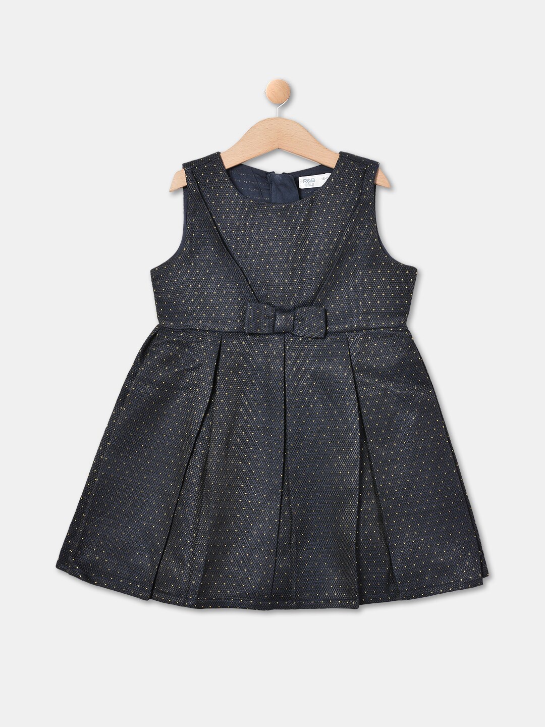 

R&B Infant Girls Self Design Bow Detail Fit & Flare Dress, Navy blue