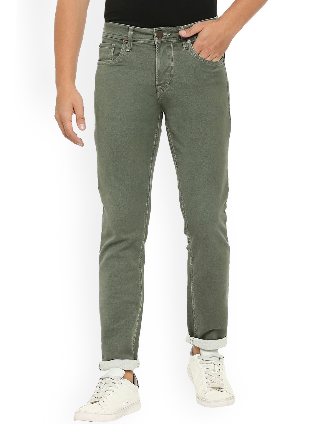 

Lawman pg3 Men Coloured Slim Fit Colourblocked Cotton Jeans, Green