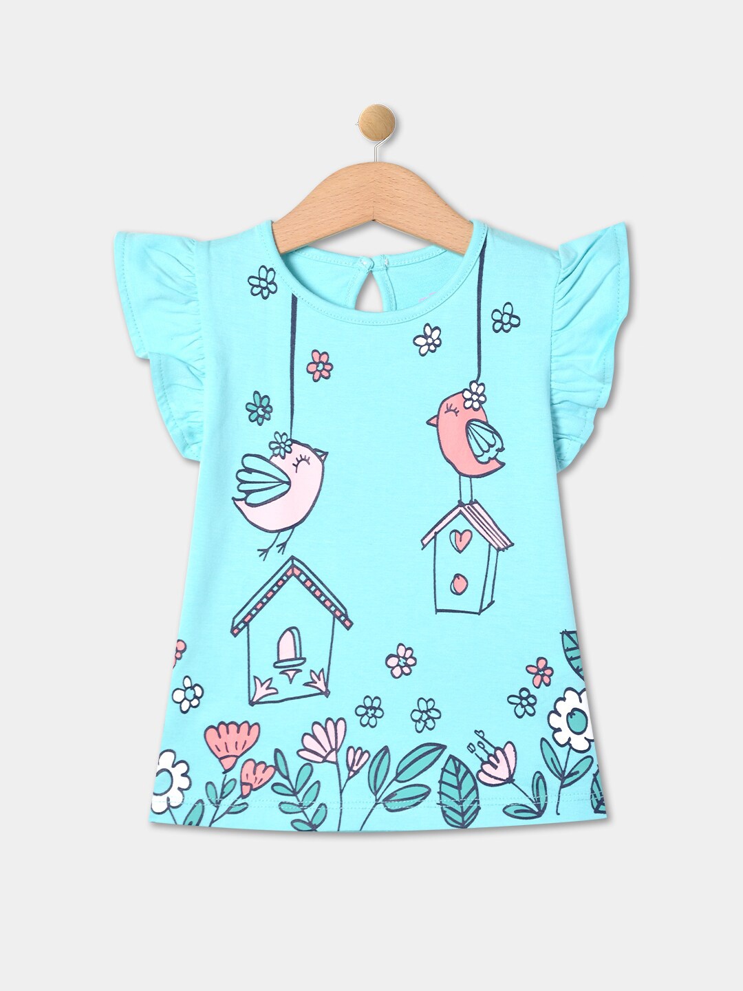 

R&B Infant Girls Graphic Printed Cotton T-shirt, Blue