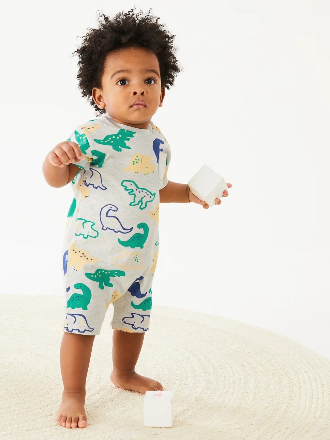 

Marks & Spencer Infant Boys Dino Printed Pure Cotton Rompers, Grey