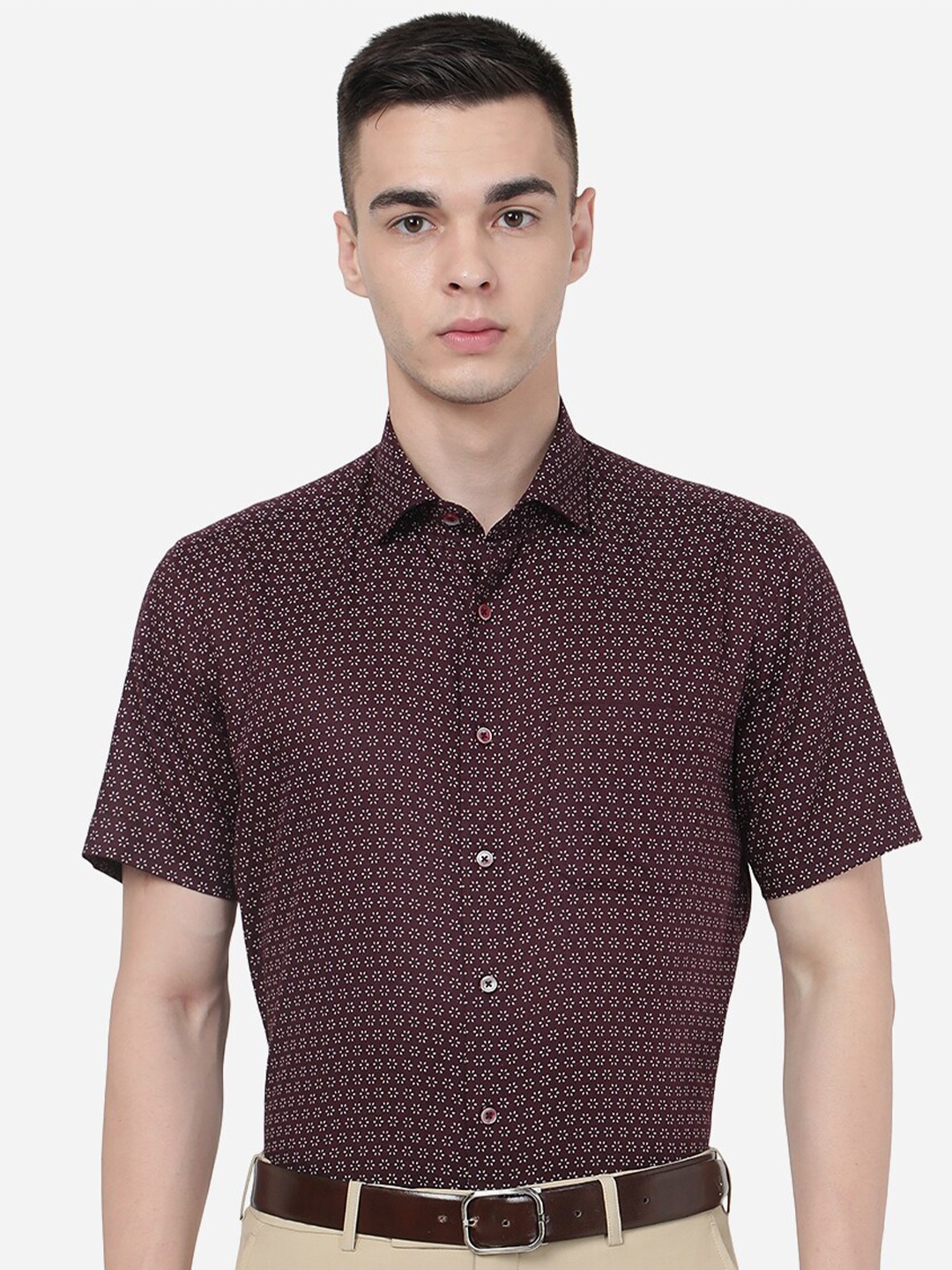 

Greenfibre Spread Collar Micro Printed Formal Shirt, Maroon