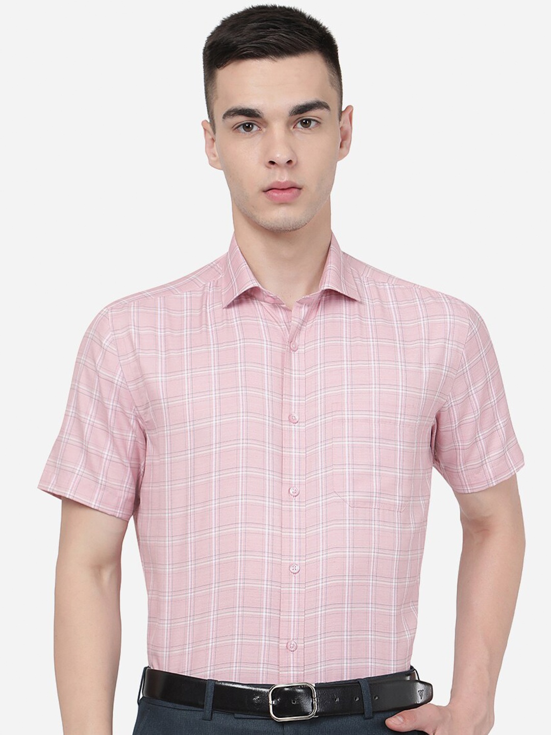 

Greenfibre Spread Collar Checked Formal Shirt, Pink
