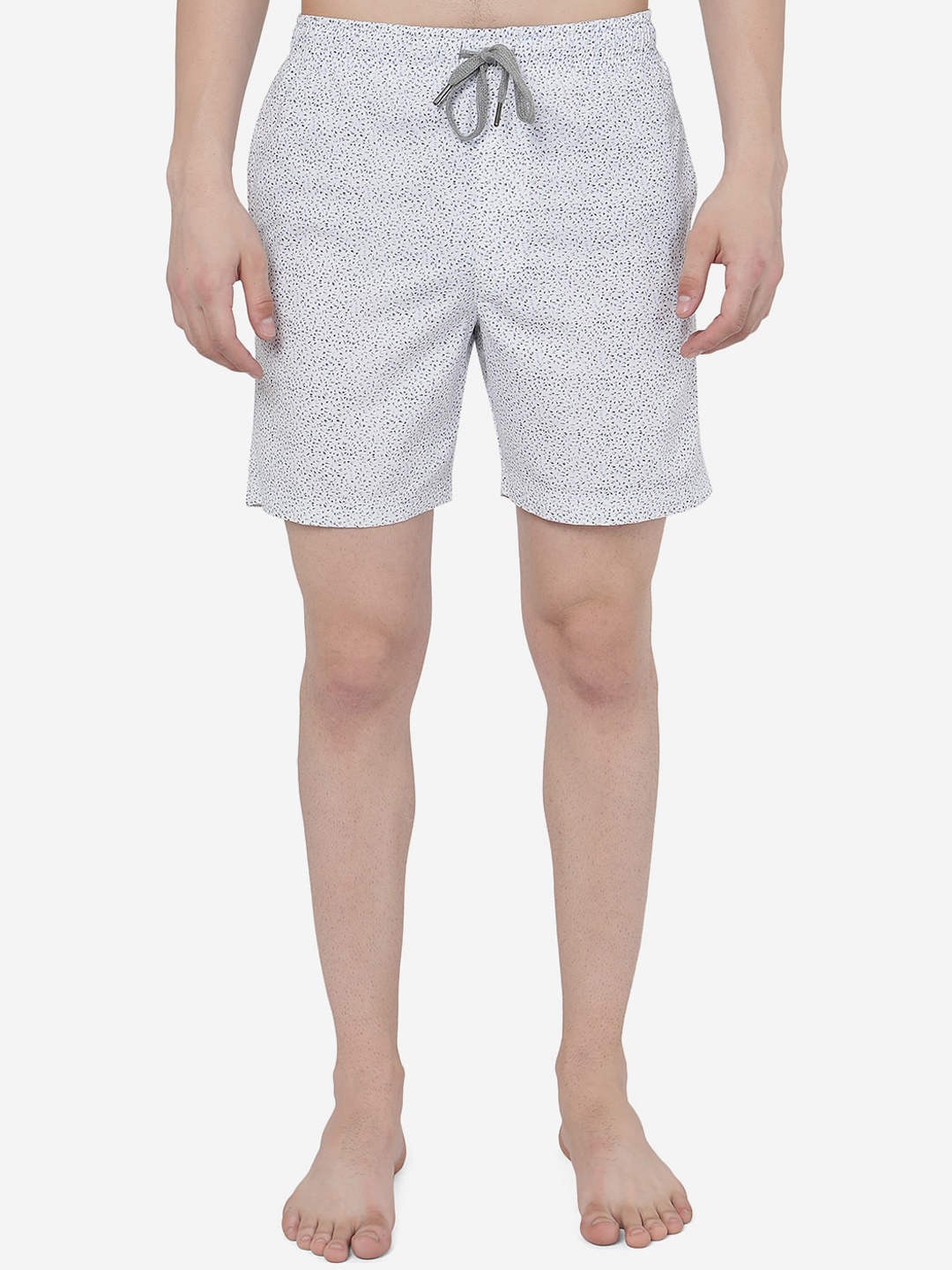 

JADE BLUE Men Mid-Rise Slim Fit Micro Ditsy Printed Shorts, White