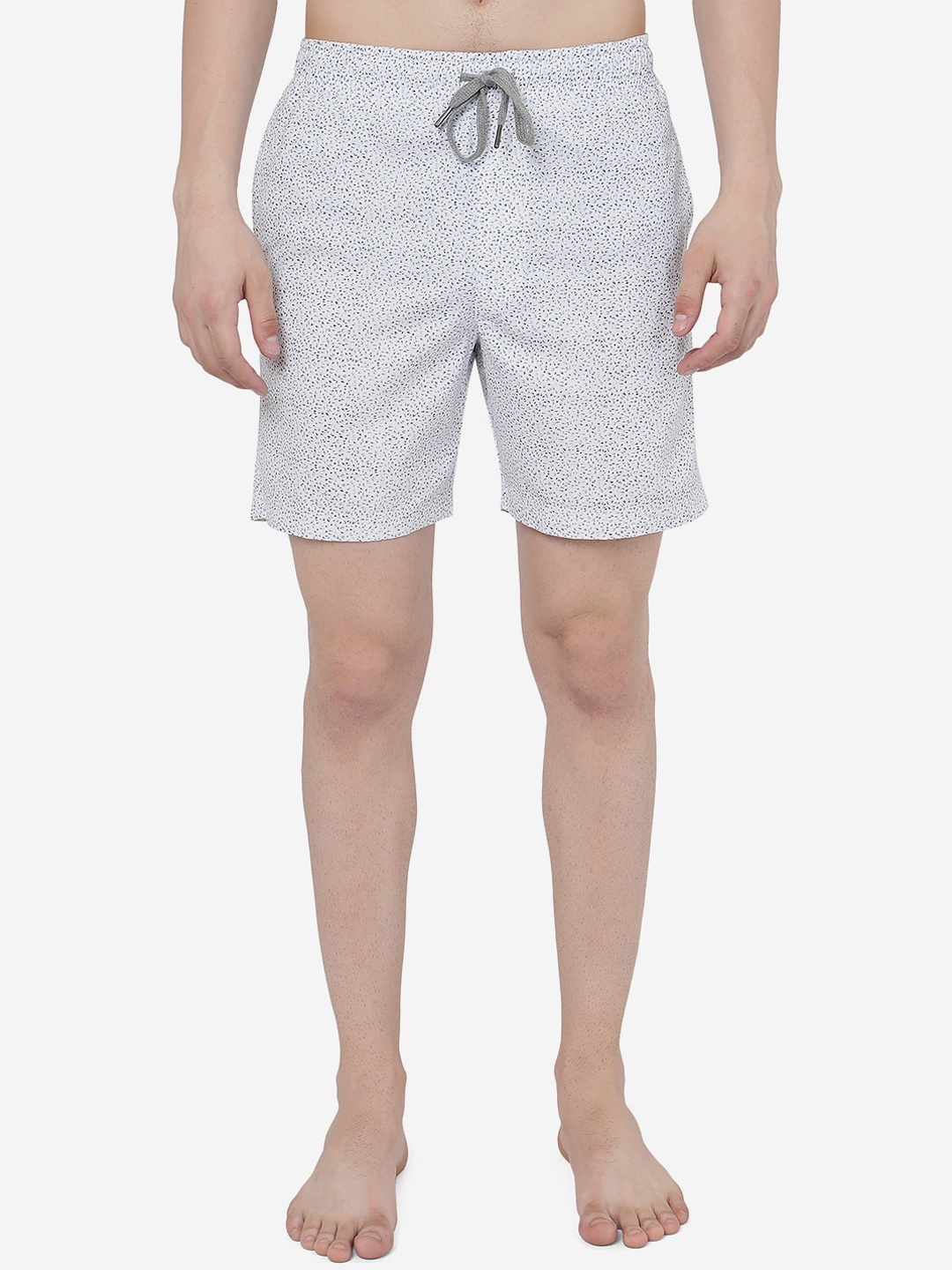 

JADE BLUE Men Mid-Rise Slim Fit Micro Ditsy Printed Shorts, White