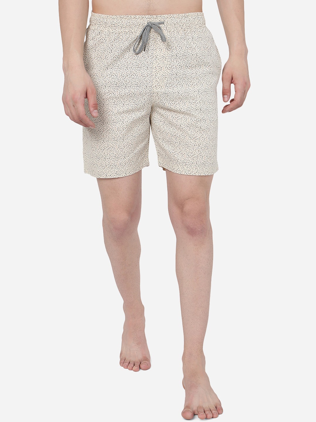 

JADE BLUE Men Printed Mid-Rise Slim Fit Lounge Shorts, Cream
