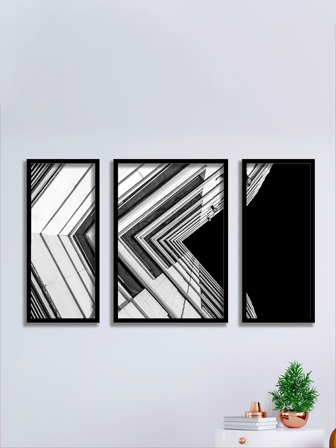 

SAF Grey & Black 3 Pieces Abstract Painting UV Coating Wall Arts