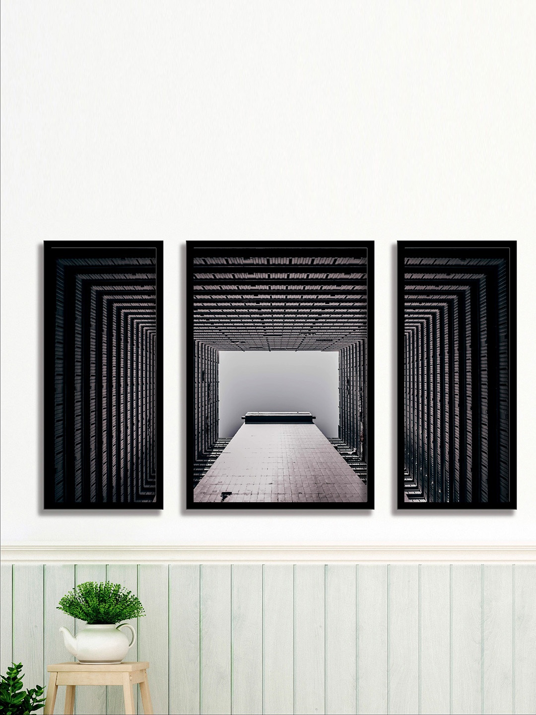 

SAF Black & Grey 3 Pieces Big Tunnel Painting UV Coating Wall Arts