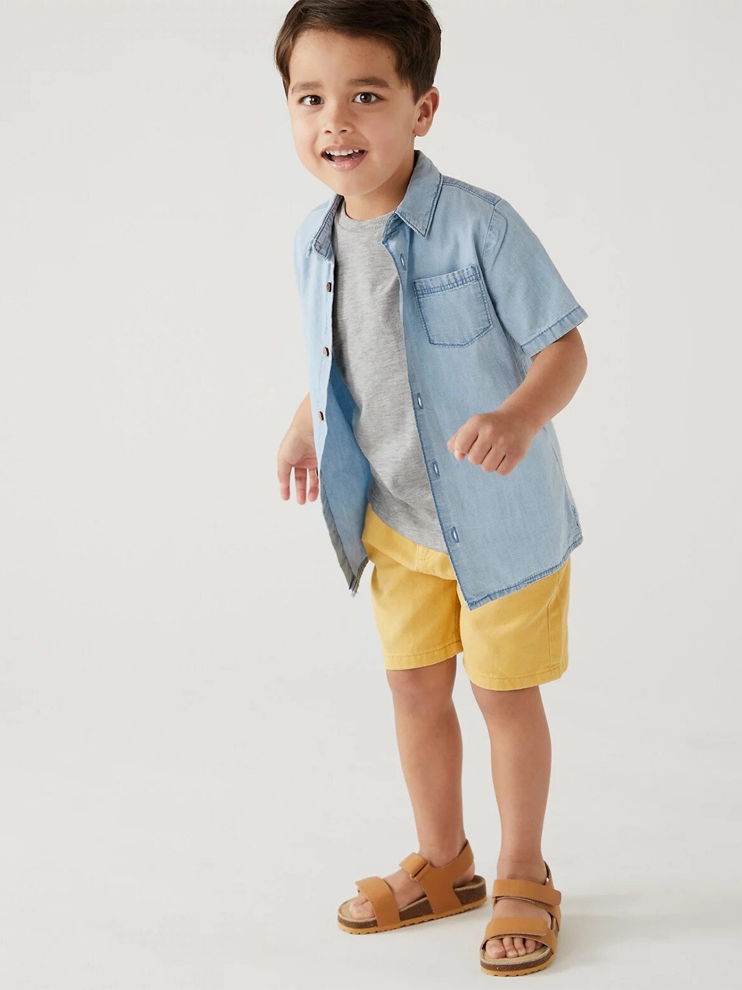 

Marks & Spencer Boys Faded Opaque Pure Cotton Casual Shirt with T-Shirt, Blue
