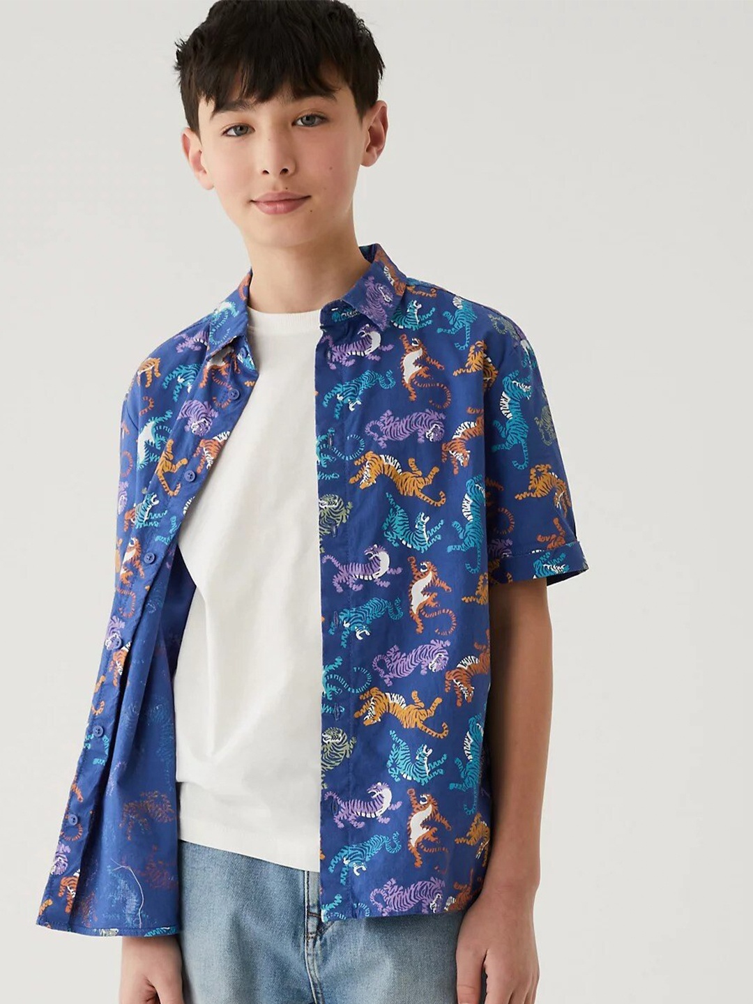 

Marks & Spencer Boys Graphic Printed Pure Cotton Casual Shirt, Blue