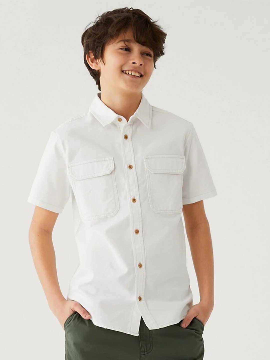 

Marks & Spencer Boys Sprread Collar Opaque Pure Cotton Casual Shirt, White