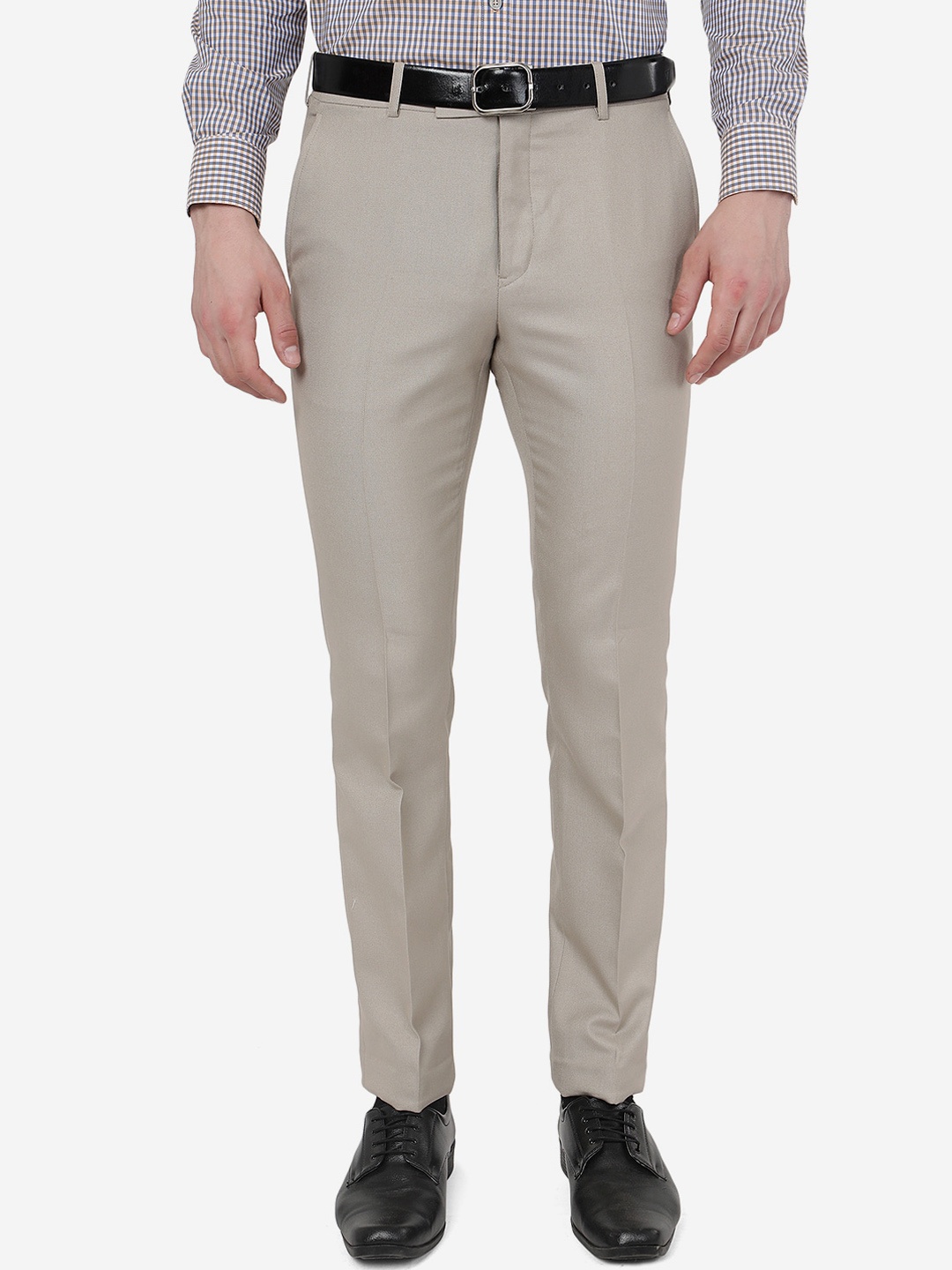 

Greenfibre Men Mid-Rise Slim Fit Formal Trousers, Beige