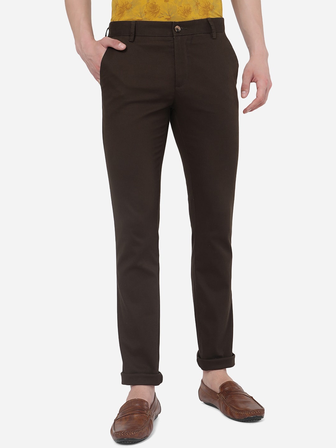 

Greenfibre Men Mid-Rise Slim Fit Cotton Trousers, Brown