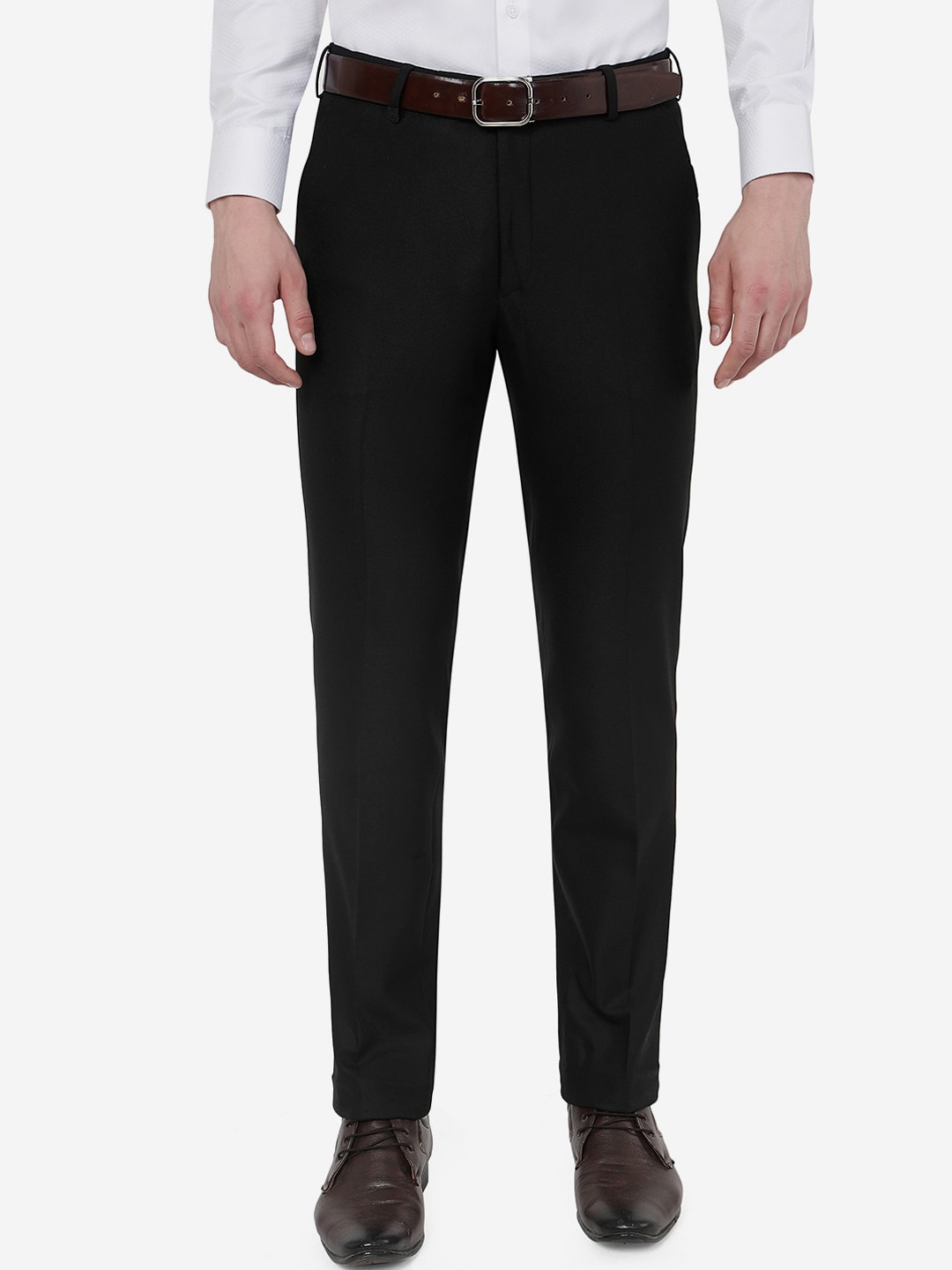 

JB STUDIO Men Mid-Rise Slim Fit Formal Trousers, Black