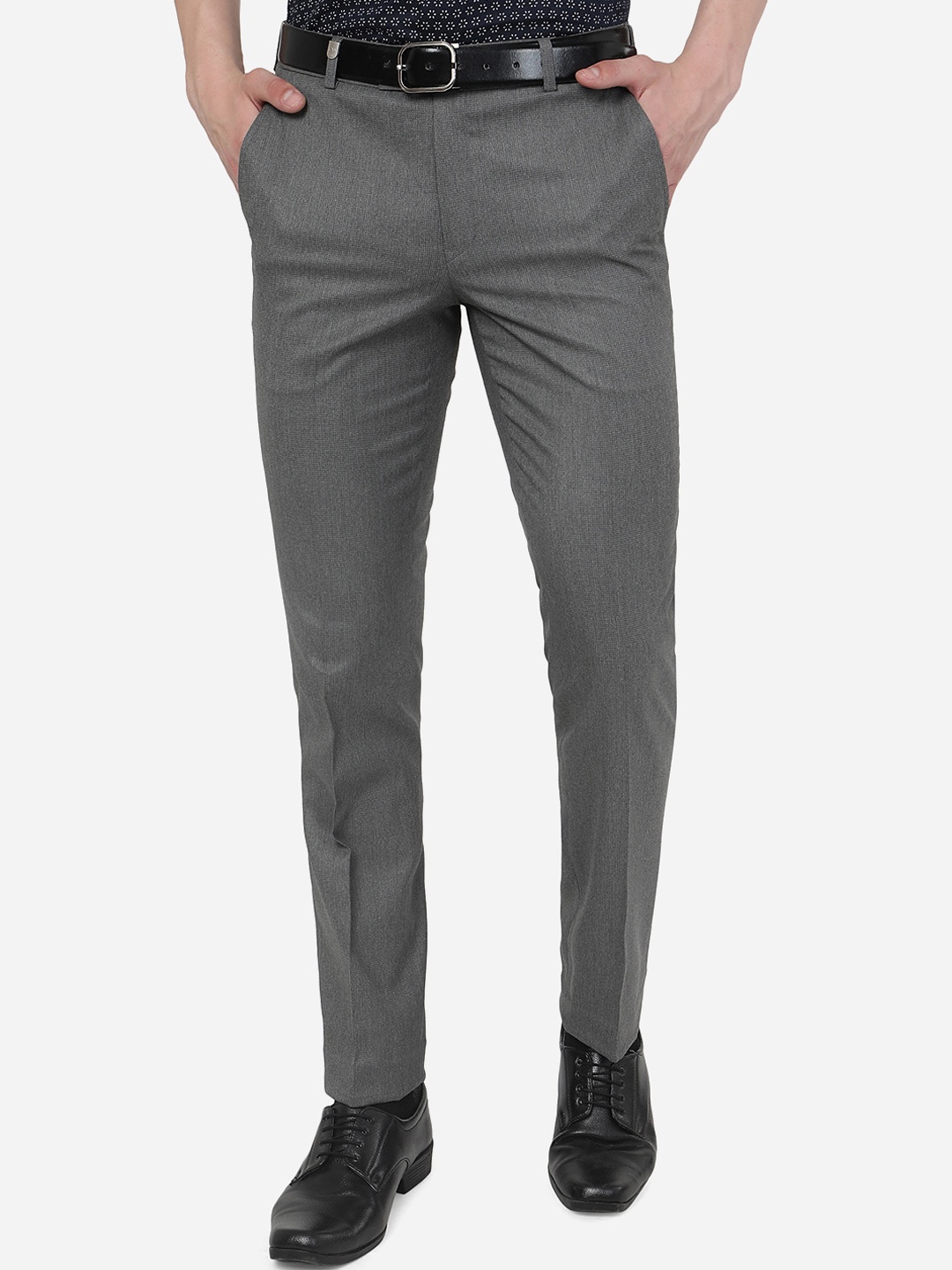

JB STUDIO Men Mid Rise Plain Slim Fit Formal Trousers, Grey