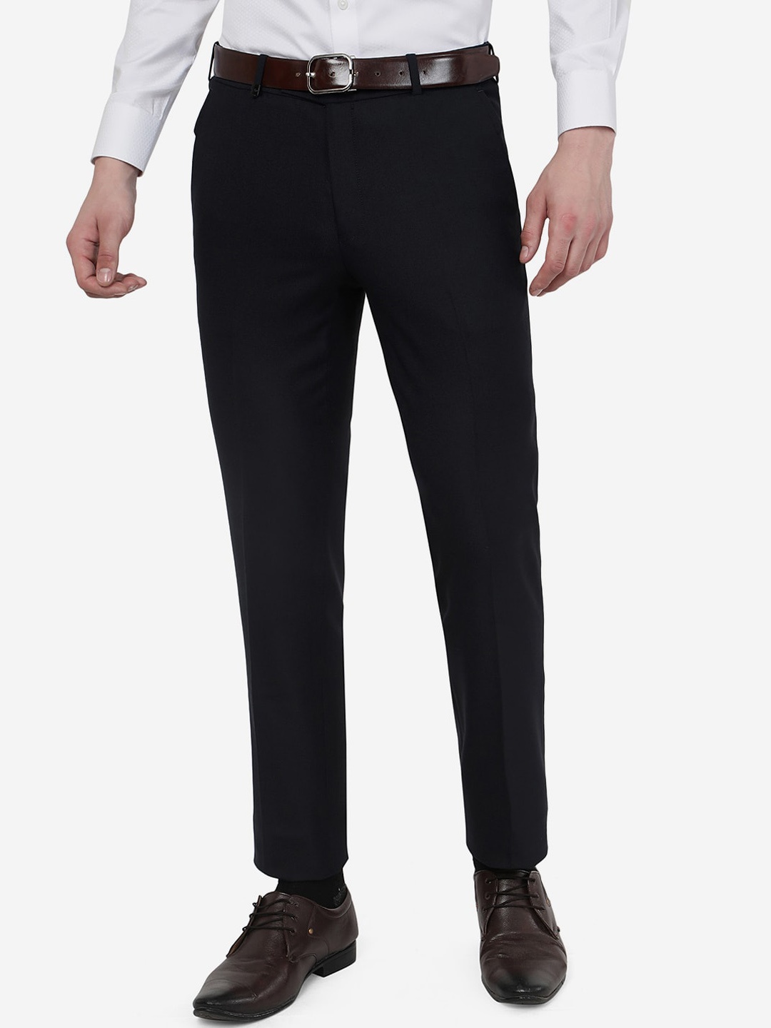 

JB STUDIO Men Mid-Rise Slim Fit Formal Trousers, Blue