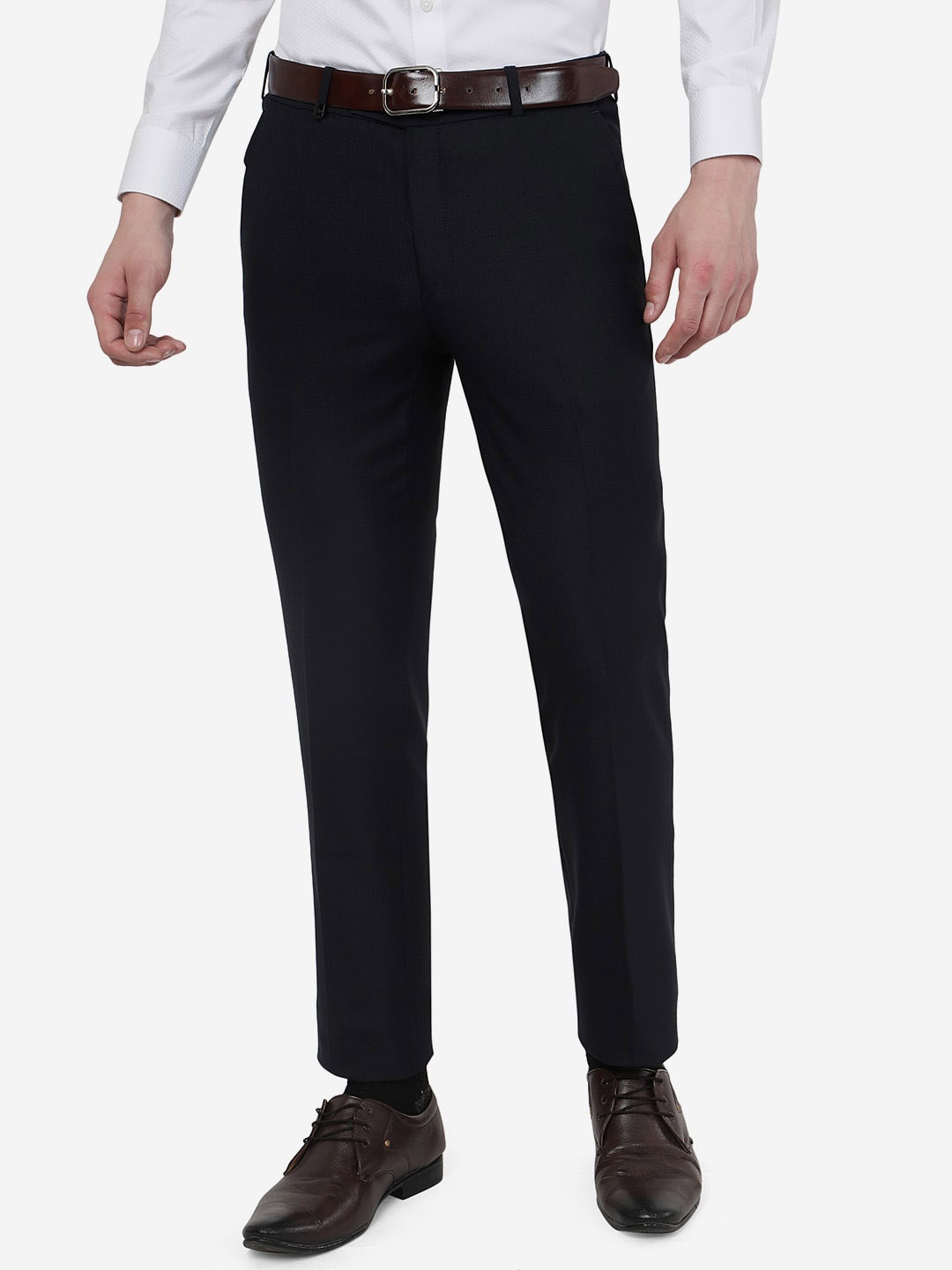 

JB STUDIO Men Mid-Rise Slim Fit Formal Trousers, Black