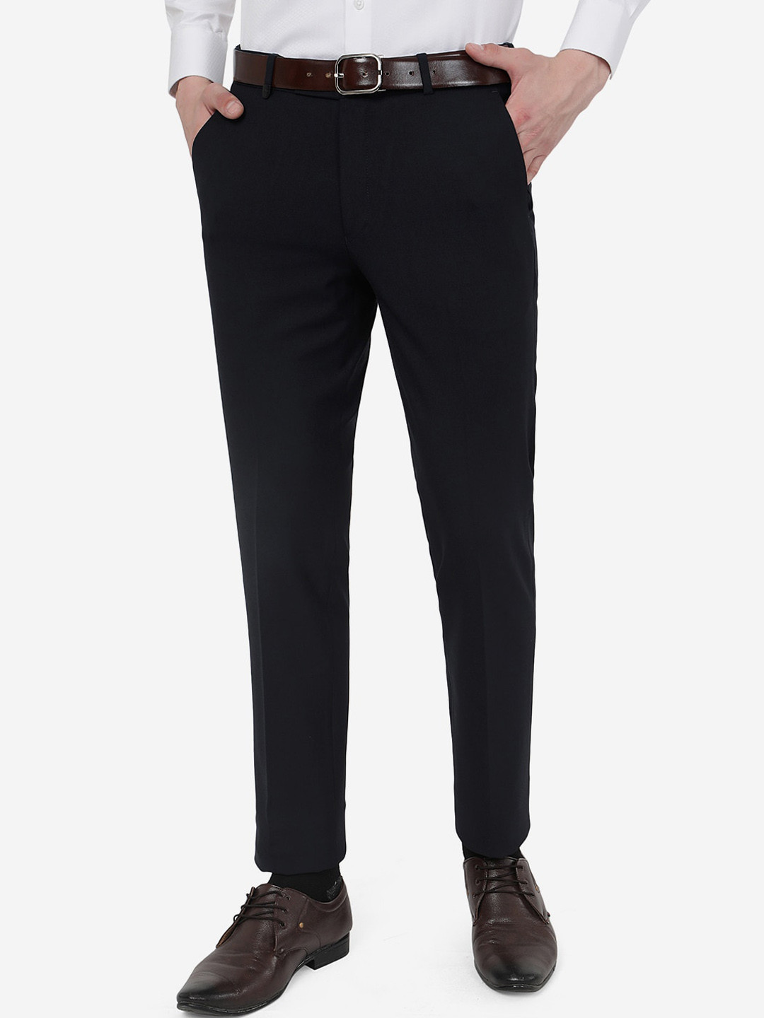 

JB STUDIO Men Mid-Rise Slim Fit Formal Trousers, Black
