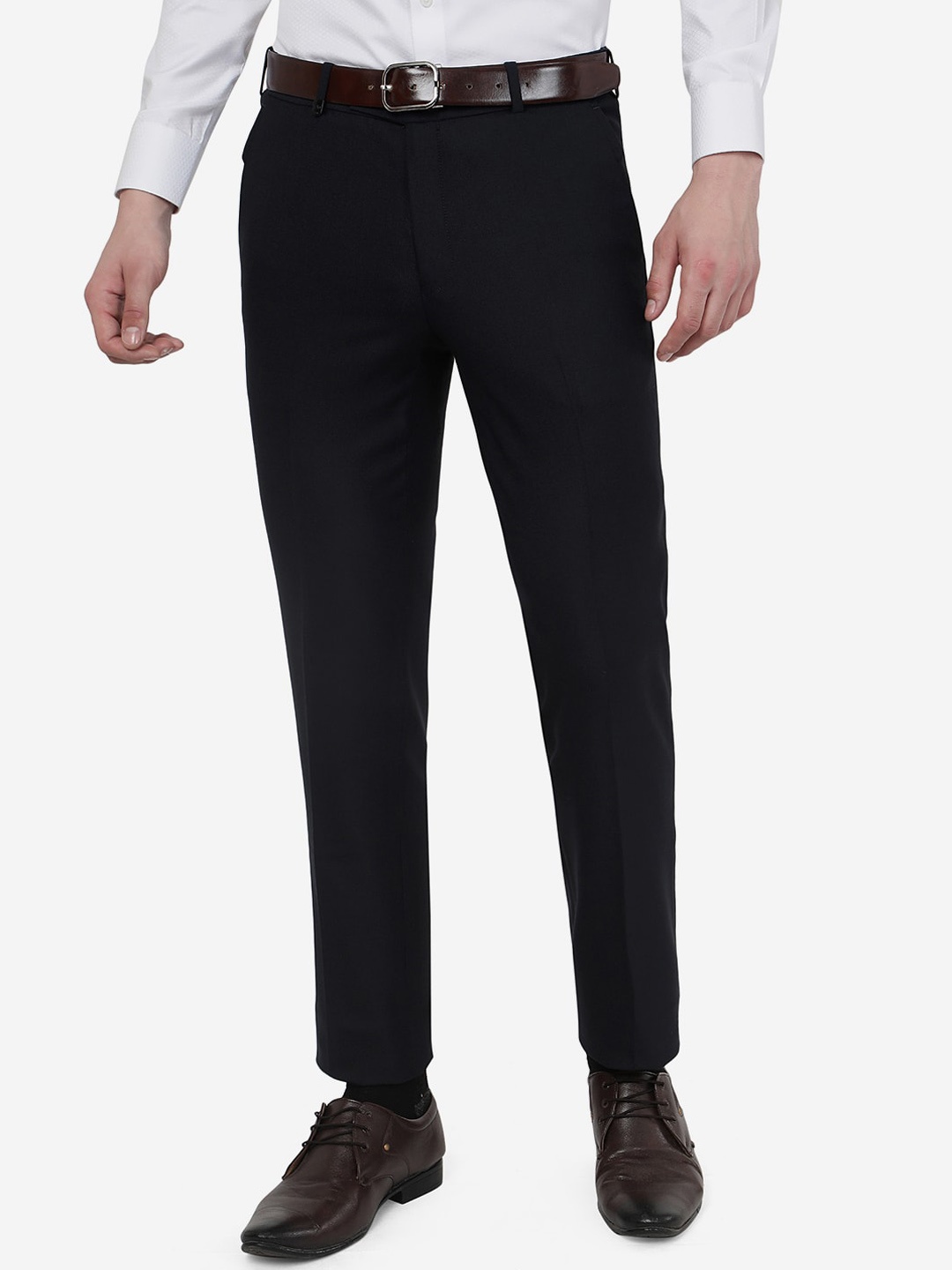 

JB STUDIO Men Mid-Rise Slim Fit Formal Trousers, Blue