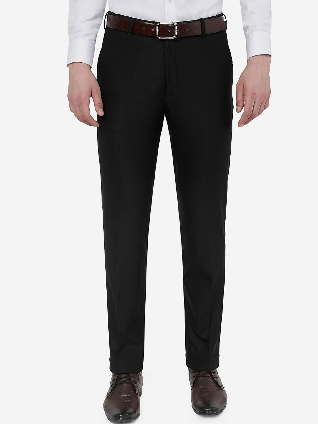 

JB STUDIO Men Mid-Rise Slim Fit Formal Trousers, Black