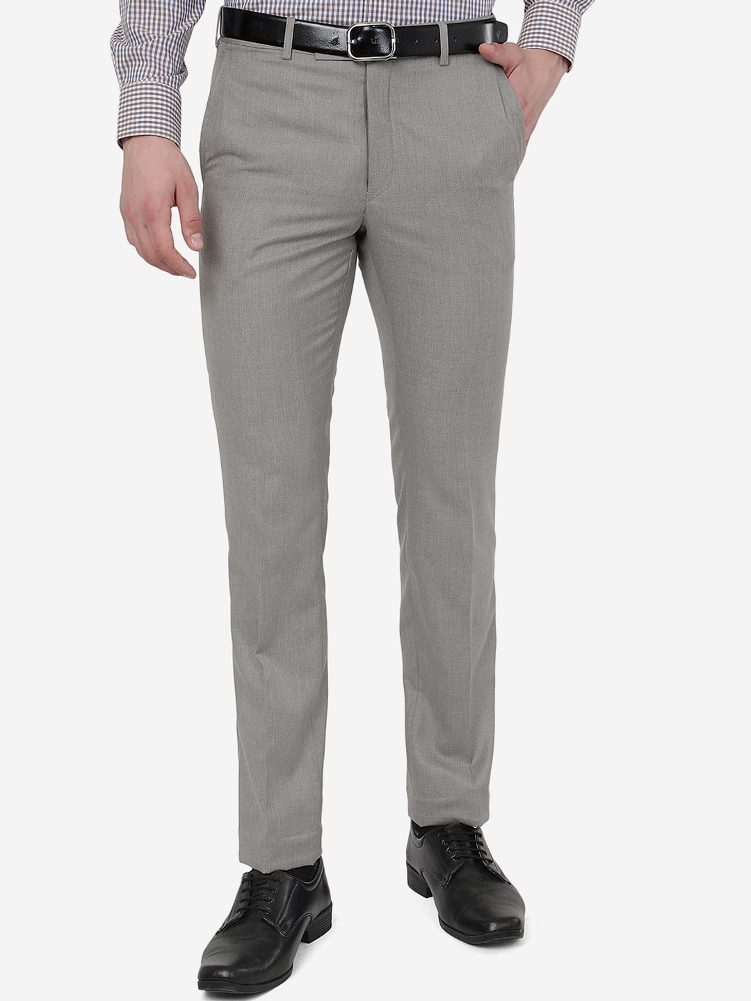 

METAL Mid Men Rise Slim Fit Formal Trousers, Grey