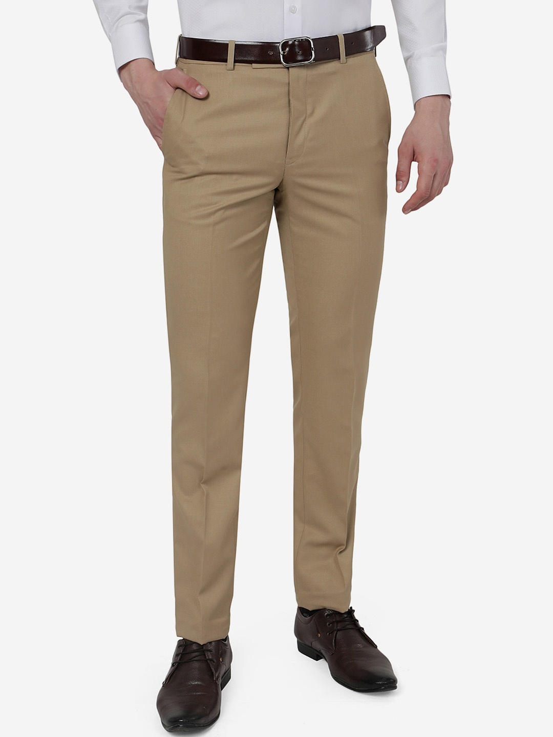 

METAL Men Mid-Rise Slim Fit Formal Trousers, Khaki