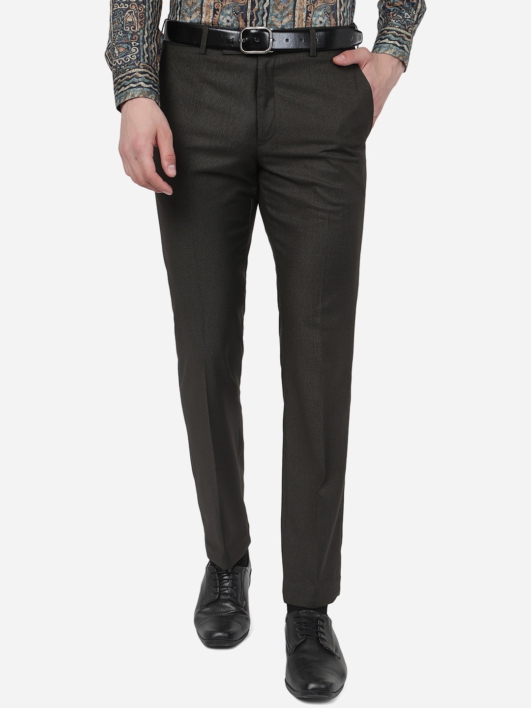 

METAL Men Mid Rise Slim Fit Formal Trousers, Brown