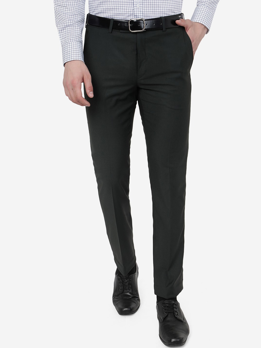

METAL Men Mid Rise Slim Fit Formal Trousers, Green