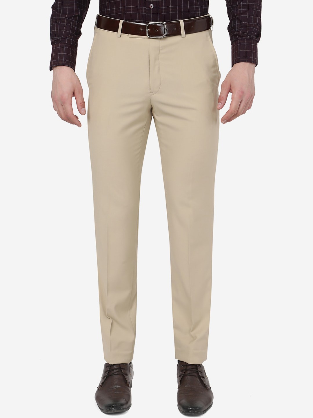 

METAL Men Mid Rise Slim Fit Formal Trousers, Beige