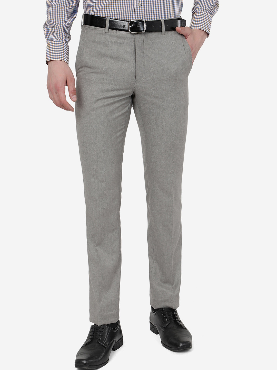 

METAL Men Mid Rise Slim Fit Formal Trousers, Grey