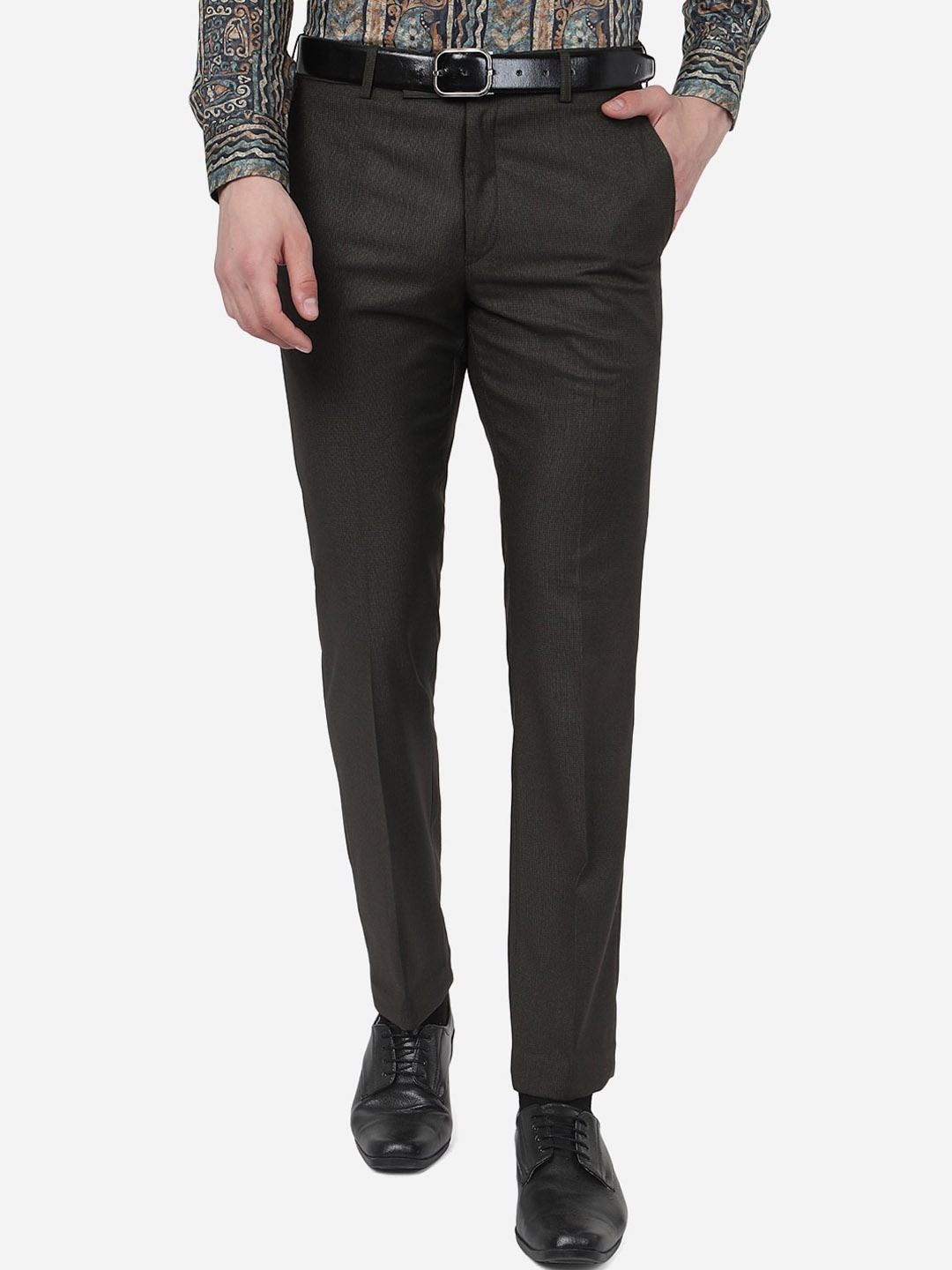 

METAL Men Mid Rise Slim Fit Formal Trousers, Brown