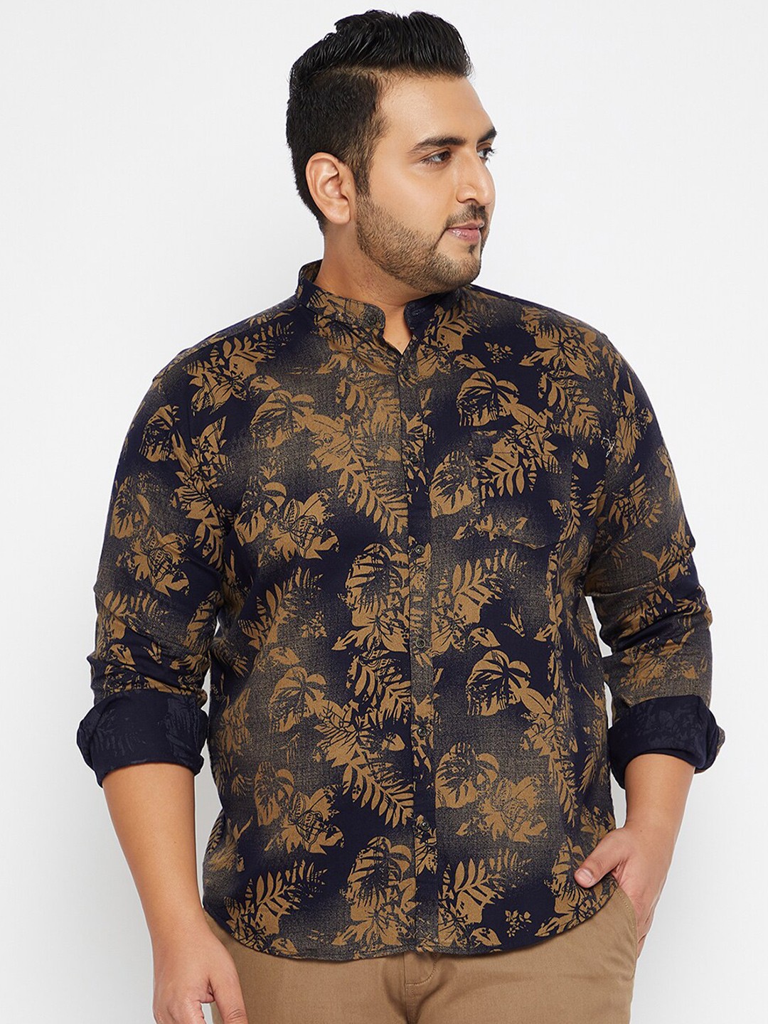 

SHOWOFF Plus Plus Size Comfort Fit Floral Printed Cotton Casual Shirt, Khaki