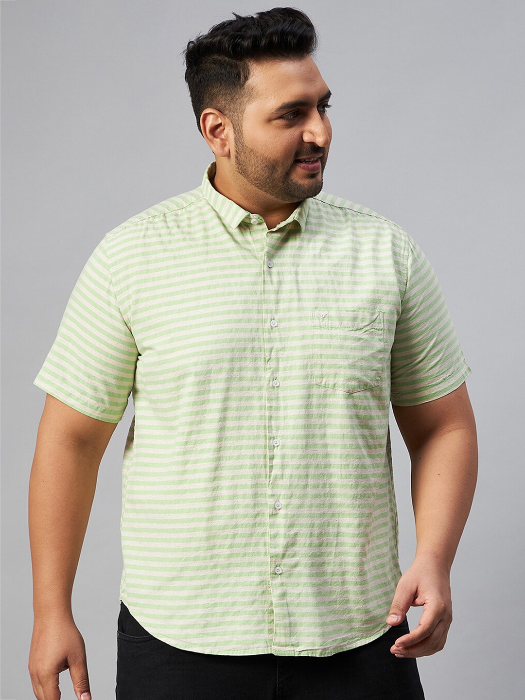 

SHOWOFF Plus Men Horizontal Stripes Casual Shirt, Green